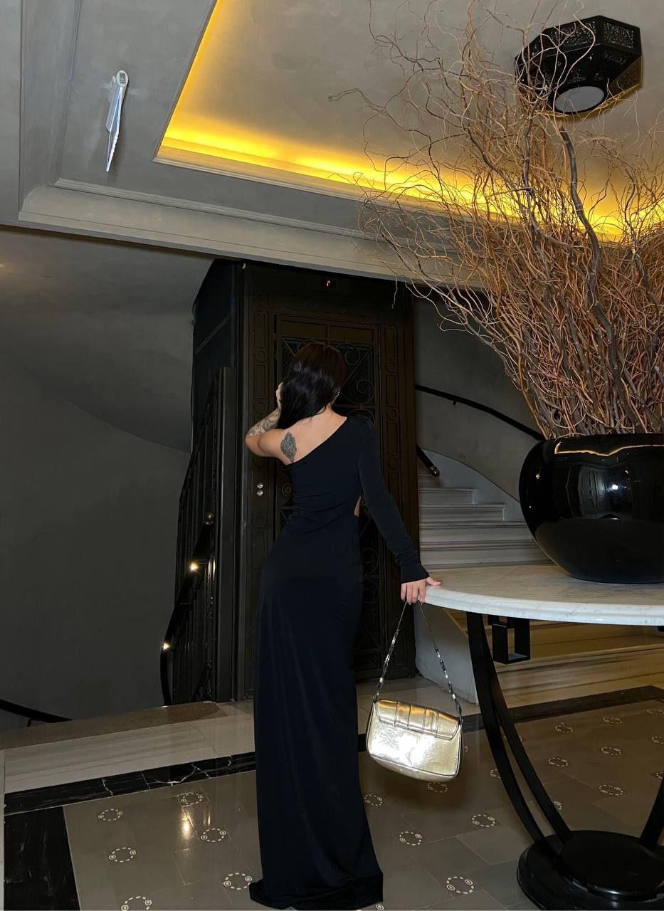 Tek kol Detaylı Sandy Kumaş Elbise 583372 SİYAH