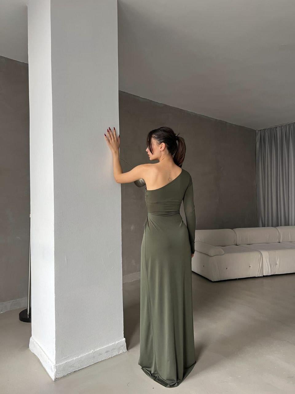 Tek Omuz Dekolteli Uzun Abiye Elbise 582749 HAKİ