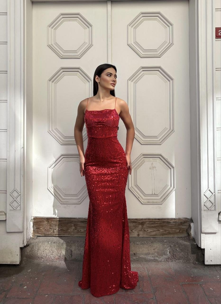 Trend Kadife Balık Elbise KIRMIZI 583220