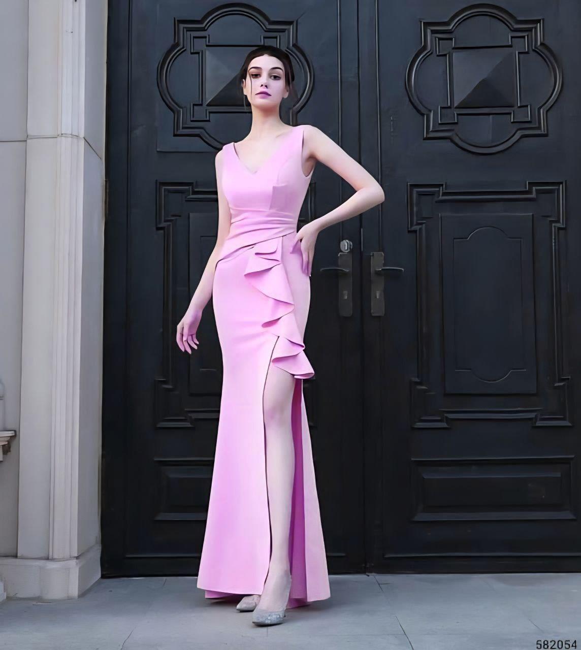 Volan Detaylı Kuyruklu Abiye 582054 PEMBE