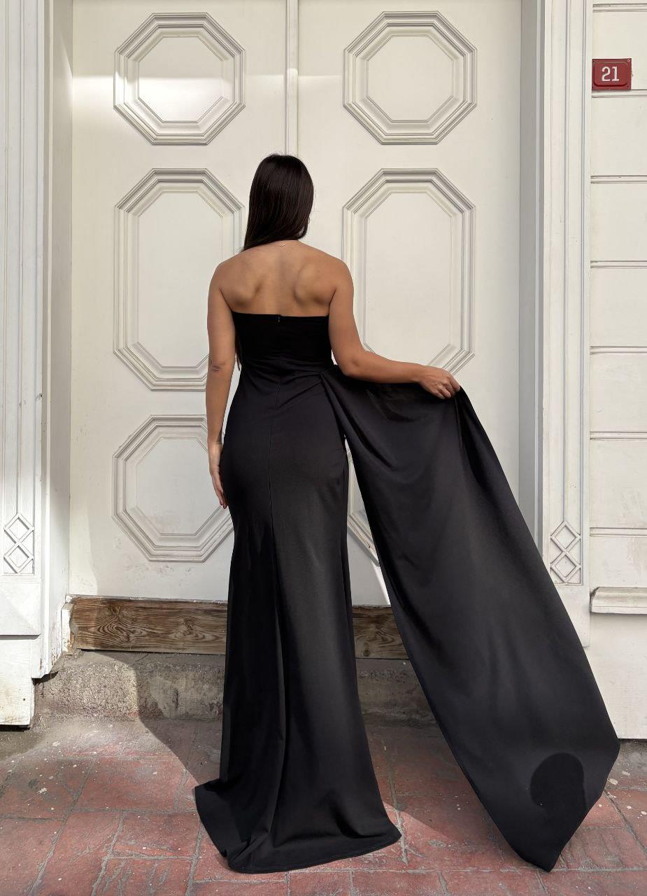 vücudu saran balık kesim ve önündeki kuyruk/drape detaylı elbise 583346 SİYAH