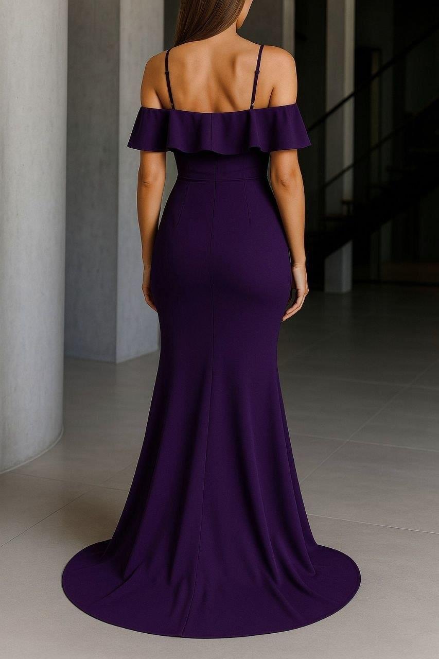 Yakasi Kat Detayli Maxi Boy Abiye Ve Mezuniyat Elbisesi Mor 582587