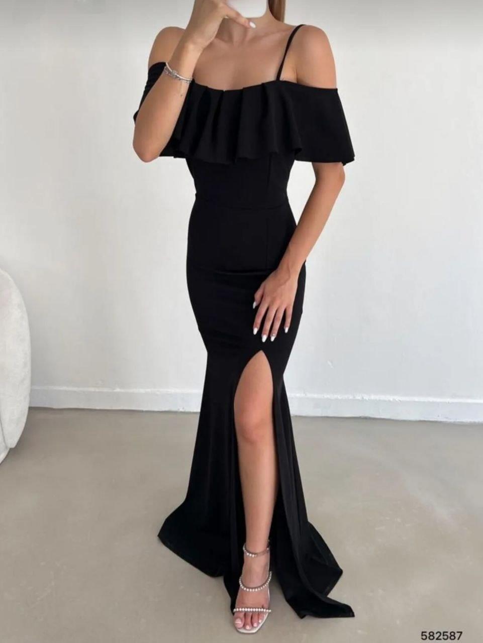 Yakasi Kat Detayli Maxi Boy Abiye Ve Mezuniyat Elbisesi 582587 Siyah