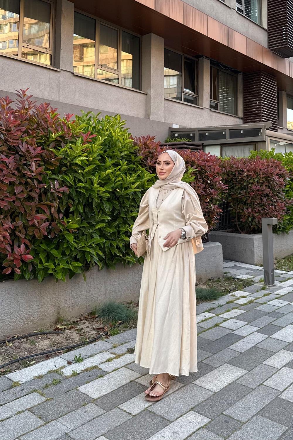 AFRA YELEKLİ HAM KETEN TAKIM