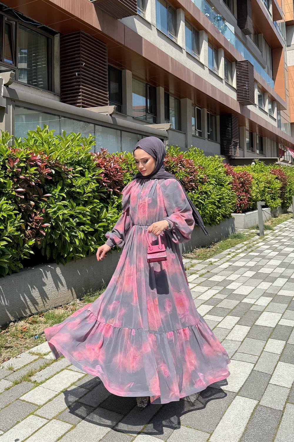 CHERRY ŞİFON ELBİSE 