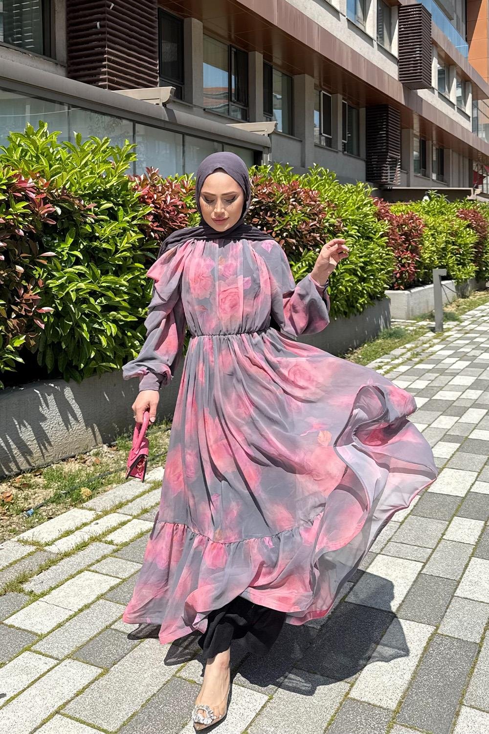 CHERRY ŞİFON ELBİSE 