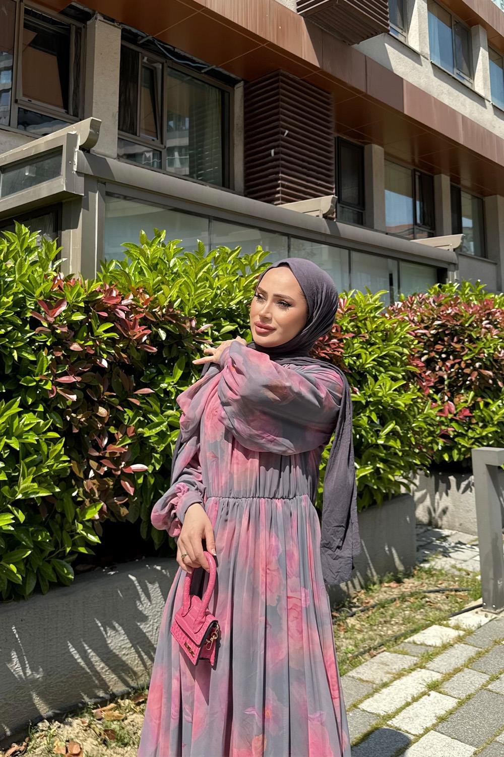 CHERRY ŞİFON ELBİSE 