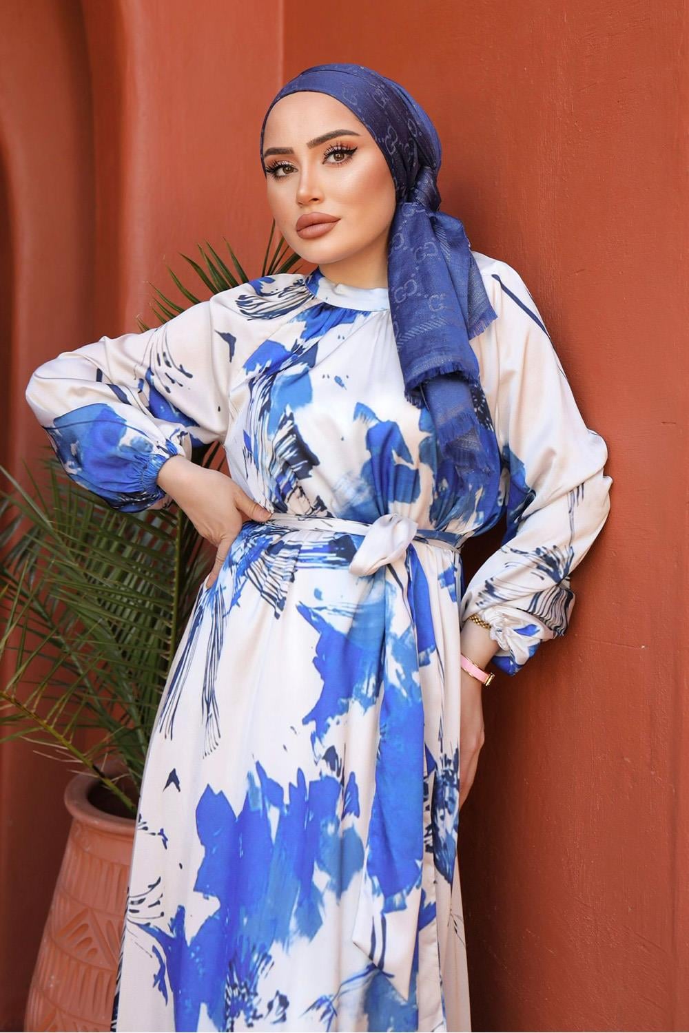 EYLÜL SATEN ELBİSE-MAVİ