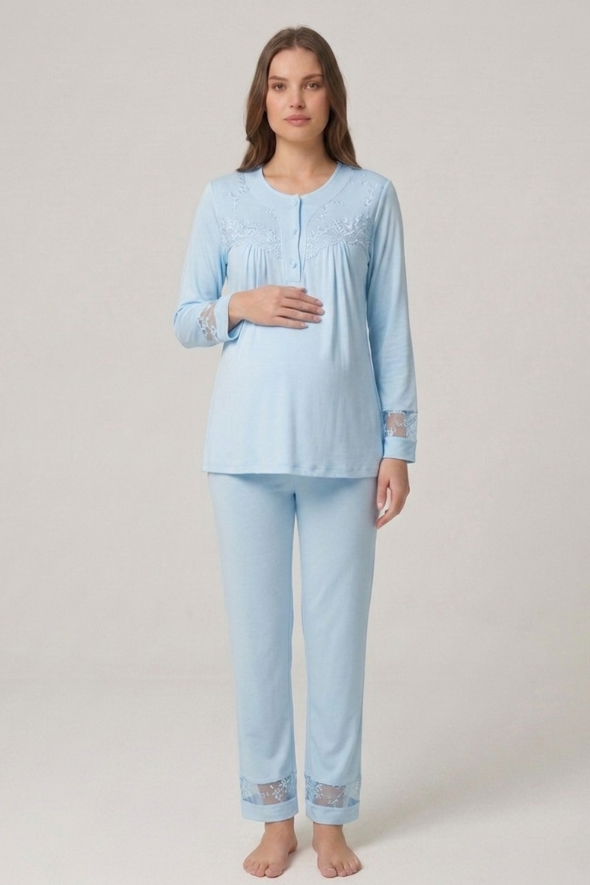 İmaj 13105 Mavi Renk 3 lü Lohusa Pijama Takımı