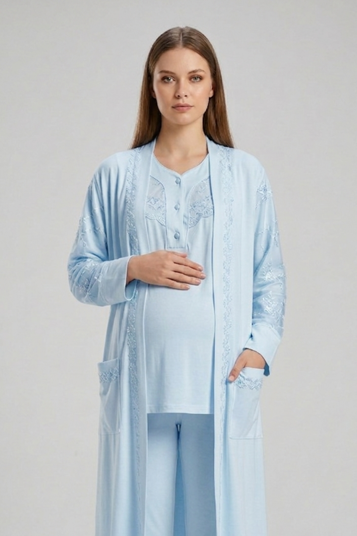 İmaj 13105 Mavi Renk 3 lü Lohusa Pijama Takımı