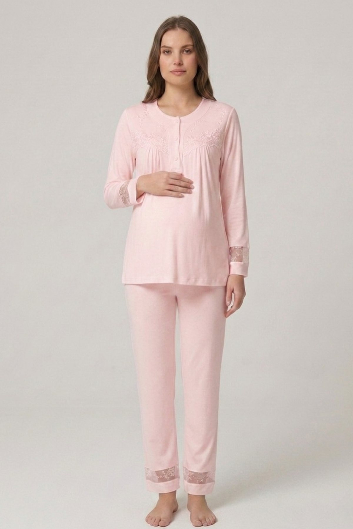 İmaj 13105 Pudra Renk 3 lü Lohusa Pijama Takımı