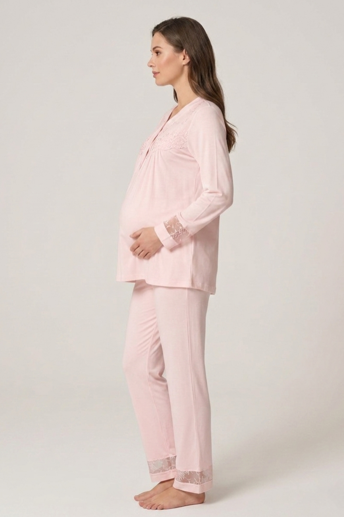 İmaj 13105 Pudra Renk 3 lü Lohusa Pijama Takımı