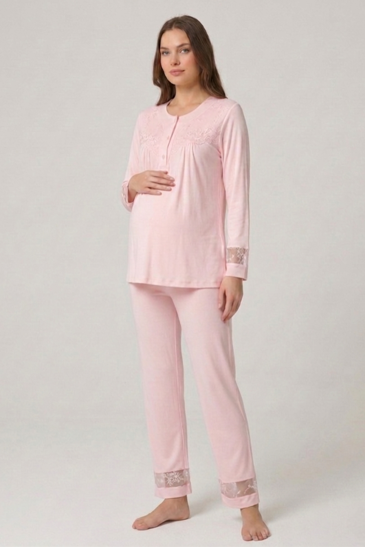 İmaj 13105 Pudra Renk 3 lü Lohusa Pijama Takımı
