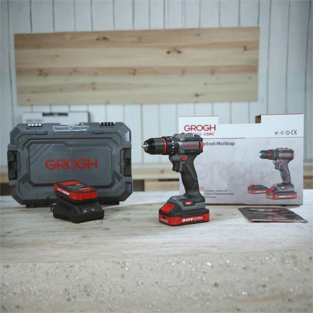 Grogh GRX2022-2 BMC 20V 2 Ah Çift Akülü Çift Vitesli Kömürsüz Motorlu Şarjlı Darbeli Matkap