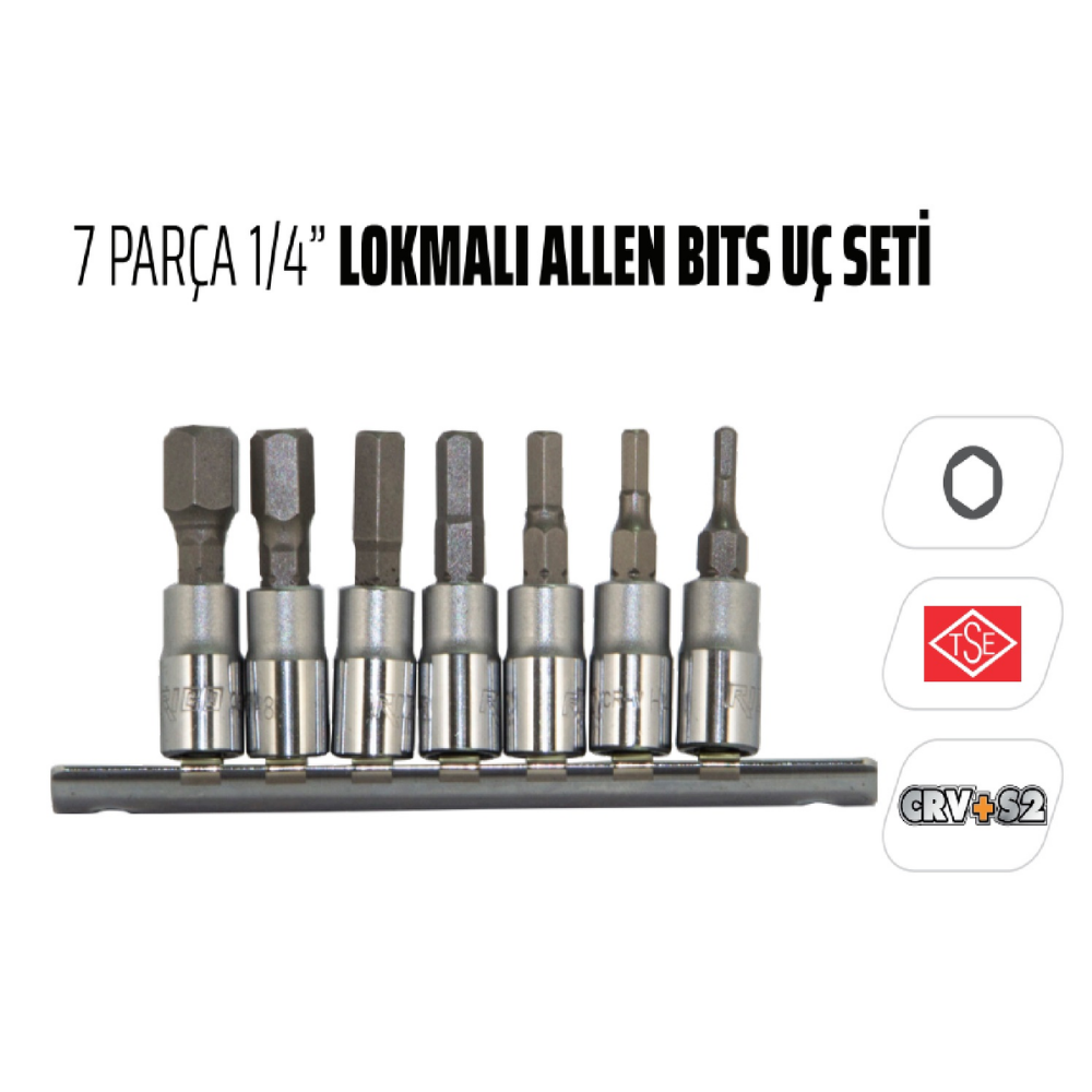 Ri̇co 7 Parça 1/4” Lokmalı Allen Bits Uç Seti
