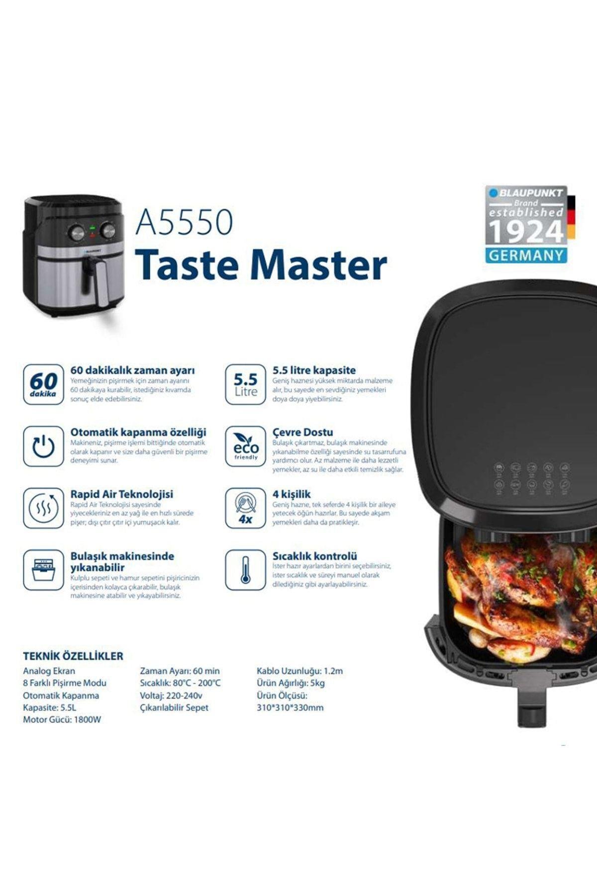 Blaupunkt A5550 Taste Master Air Fryer 5.5 lt Yağsız Fritöz