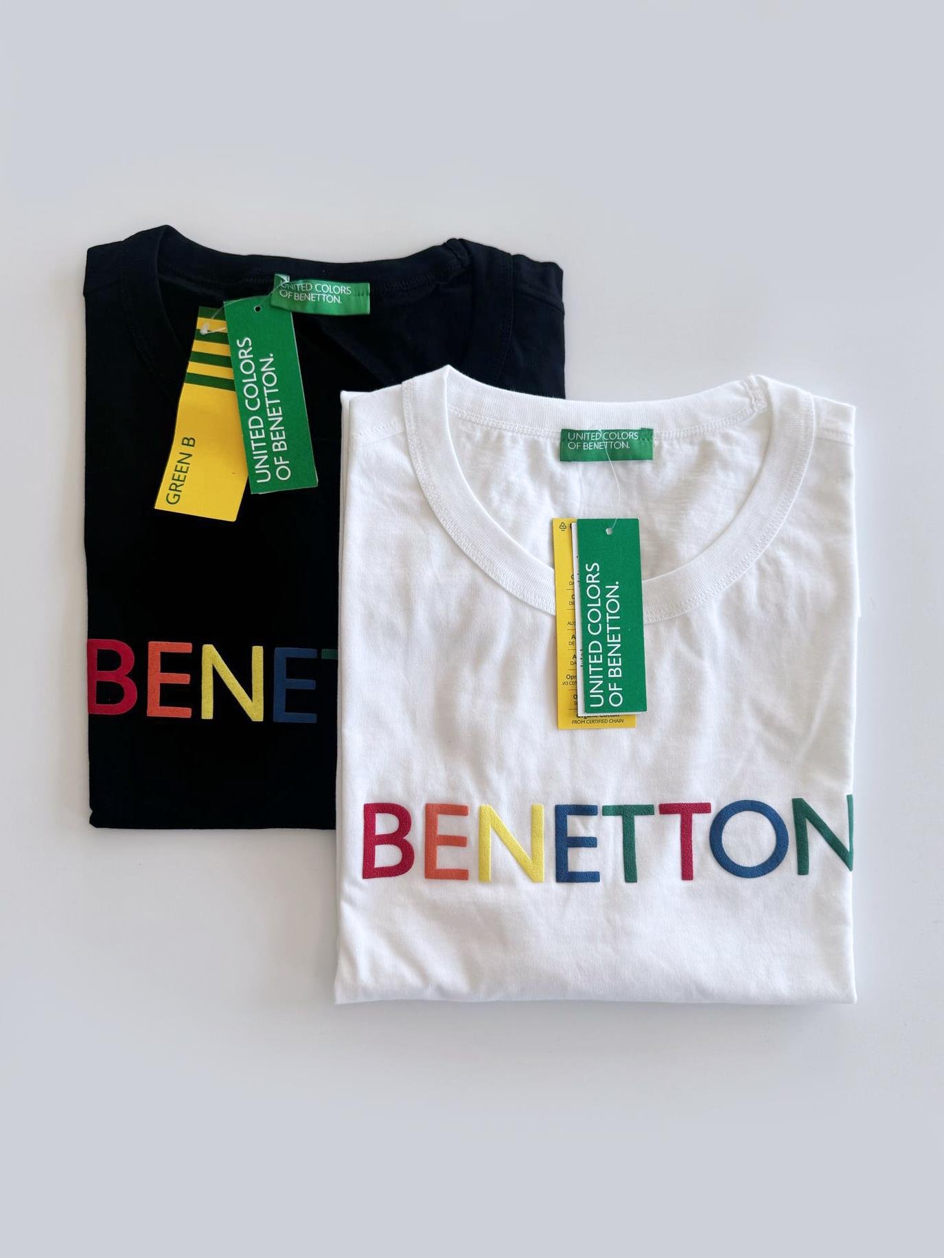 Benetton Beyaz Erkek Baskılı Erkek T-Shirt Bisiklet Yaka Basic