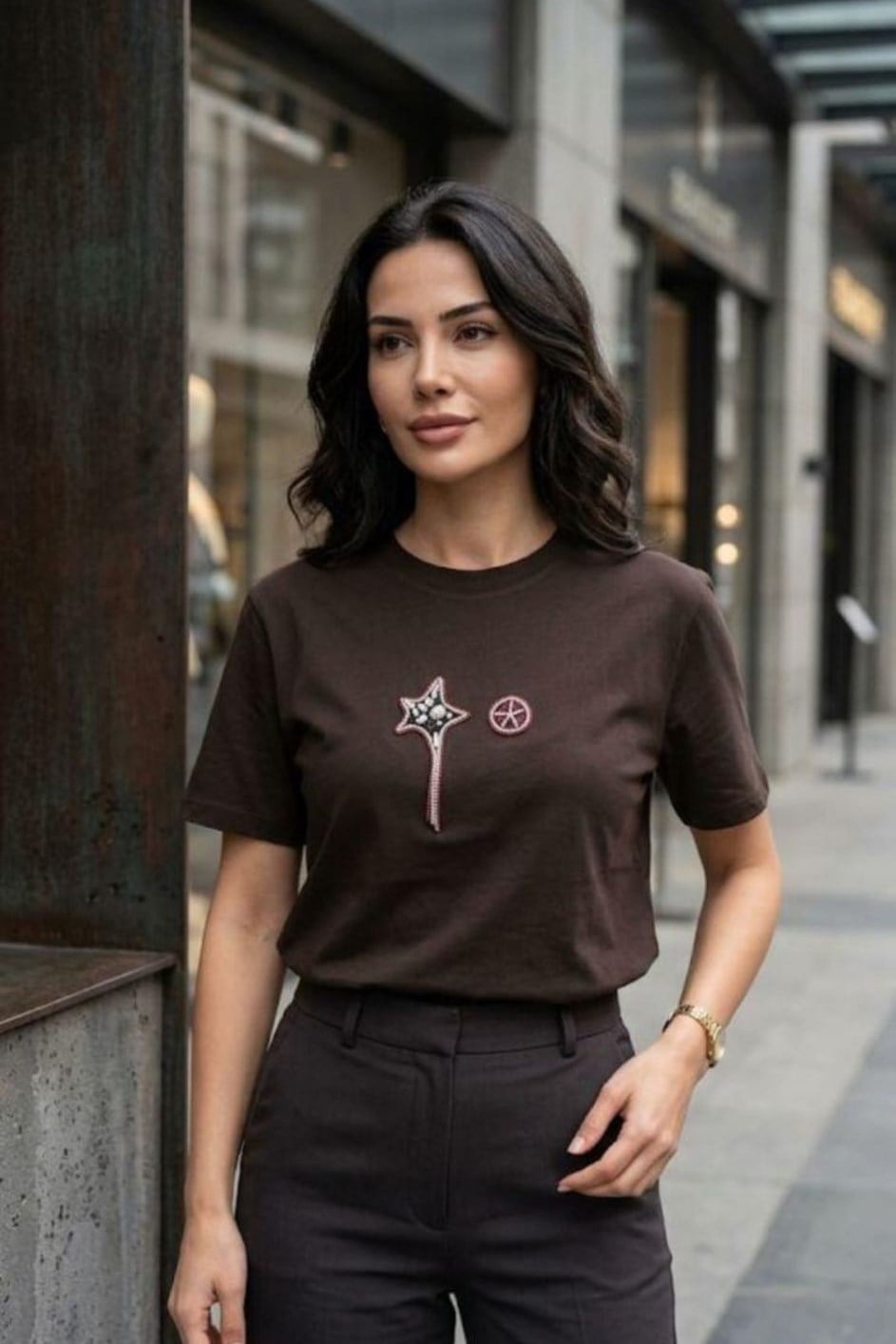 NTWORK Kahve Taşlı Tişört