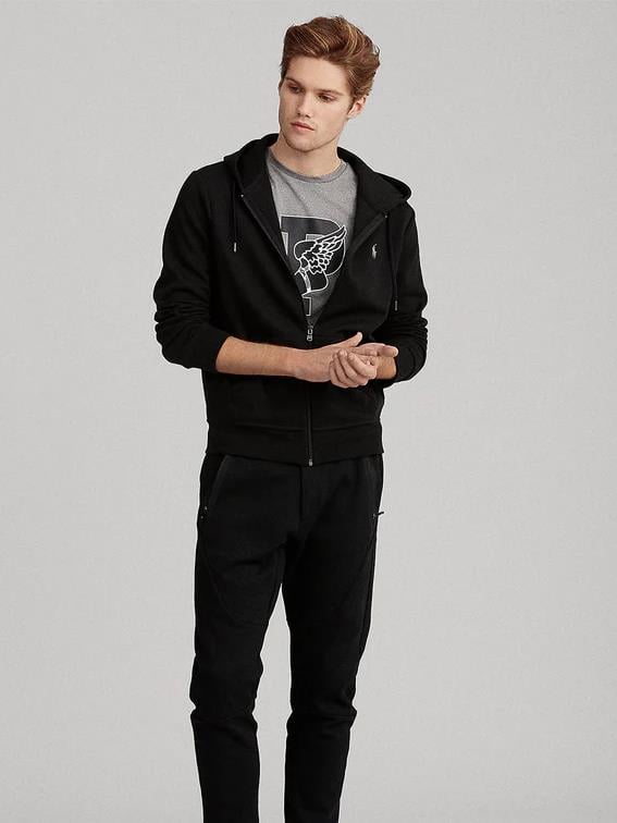 RLP Erkek Siyah Kapşonlu Fermuarlı Sweatshirt