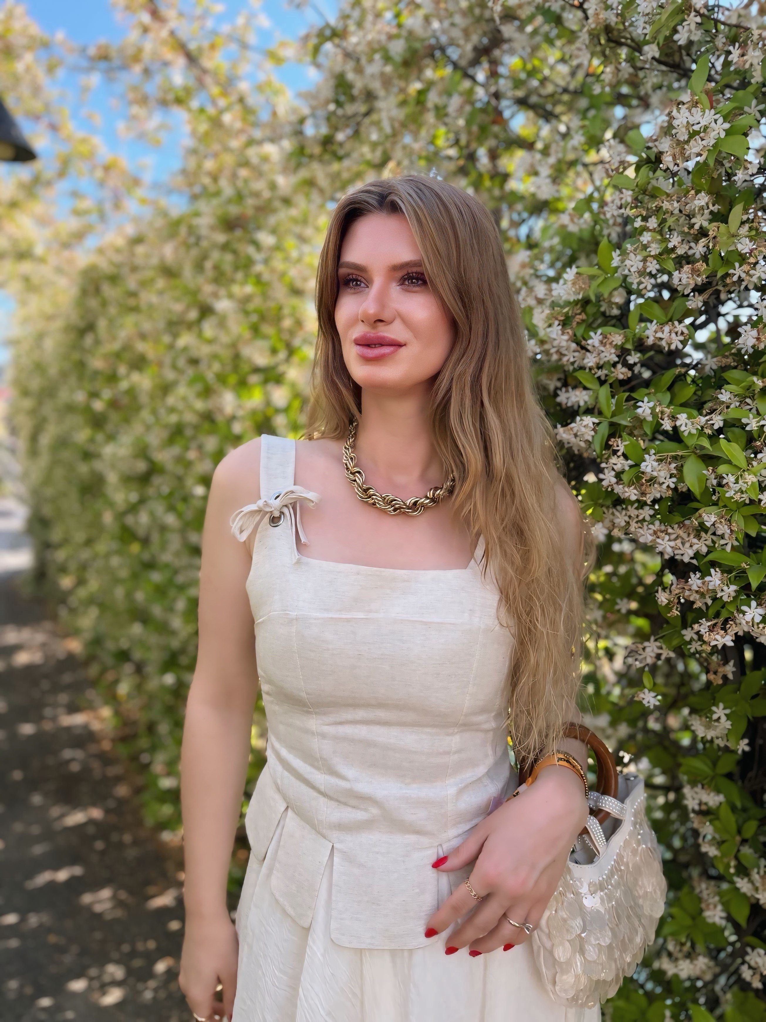 BluzBej İp Detaylı Keten Korse Bluz