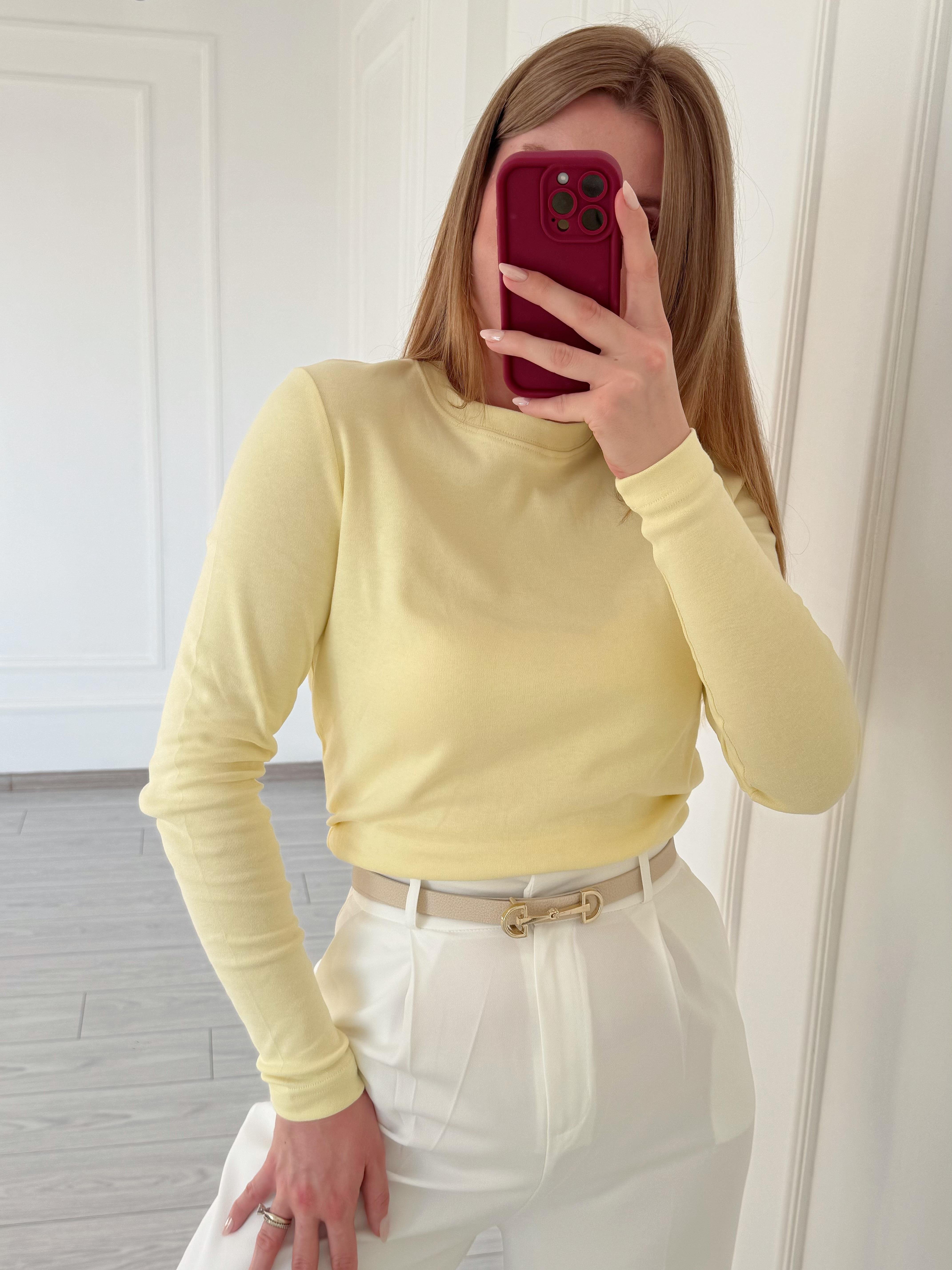 BluzCS Marka Etiketli %100 Pamuk Basic Bluz - Sarı
