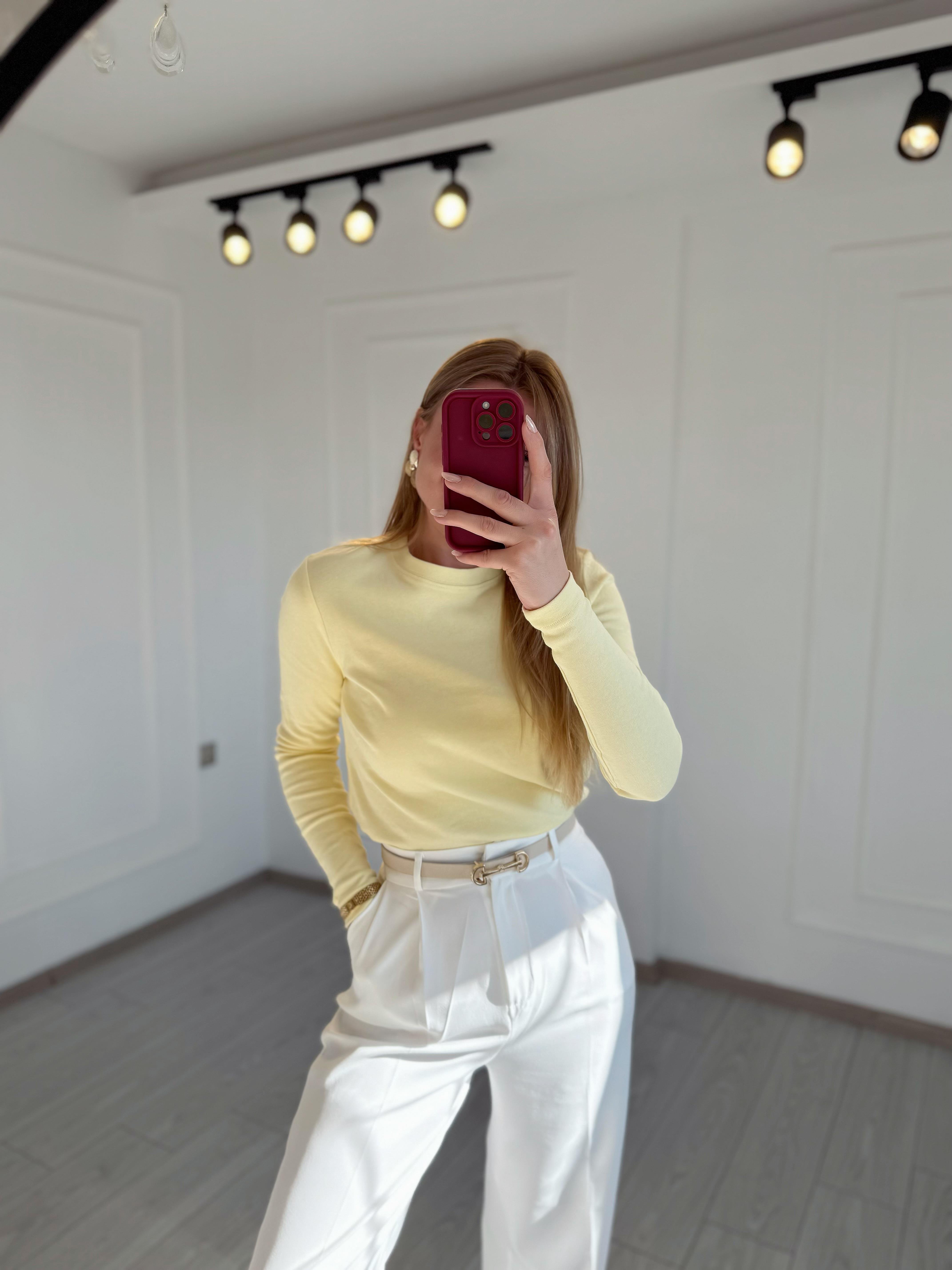 BluzCS Marka Etiketli %100 Pamuk Basic Bluz - Sarı
