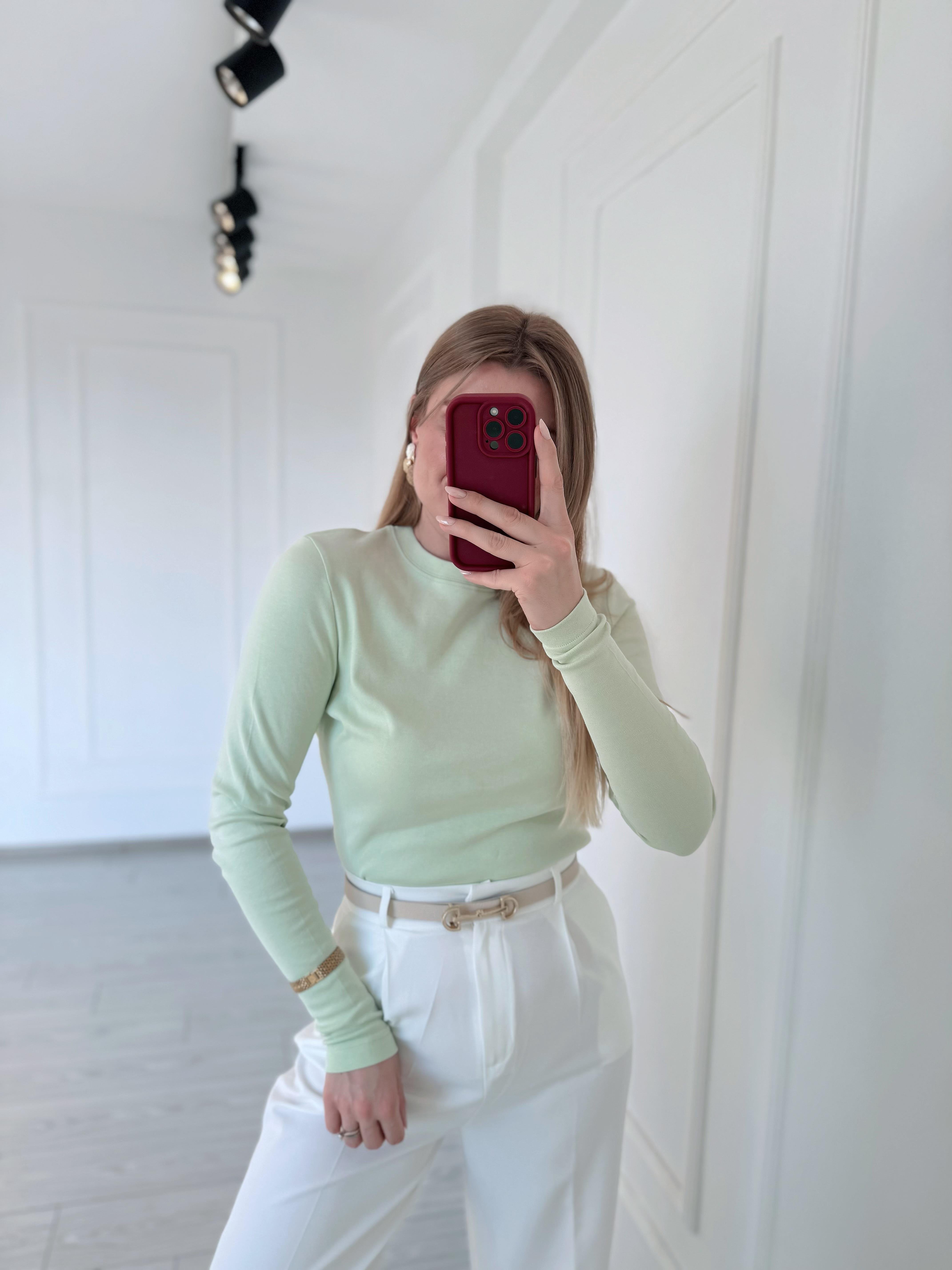 BluzCS Marka Etiketli %100 Pamuk Basic Bluz - Su Yeşili