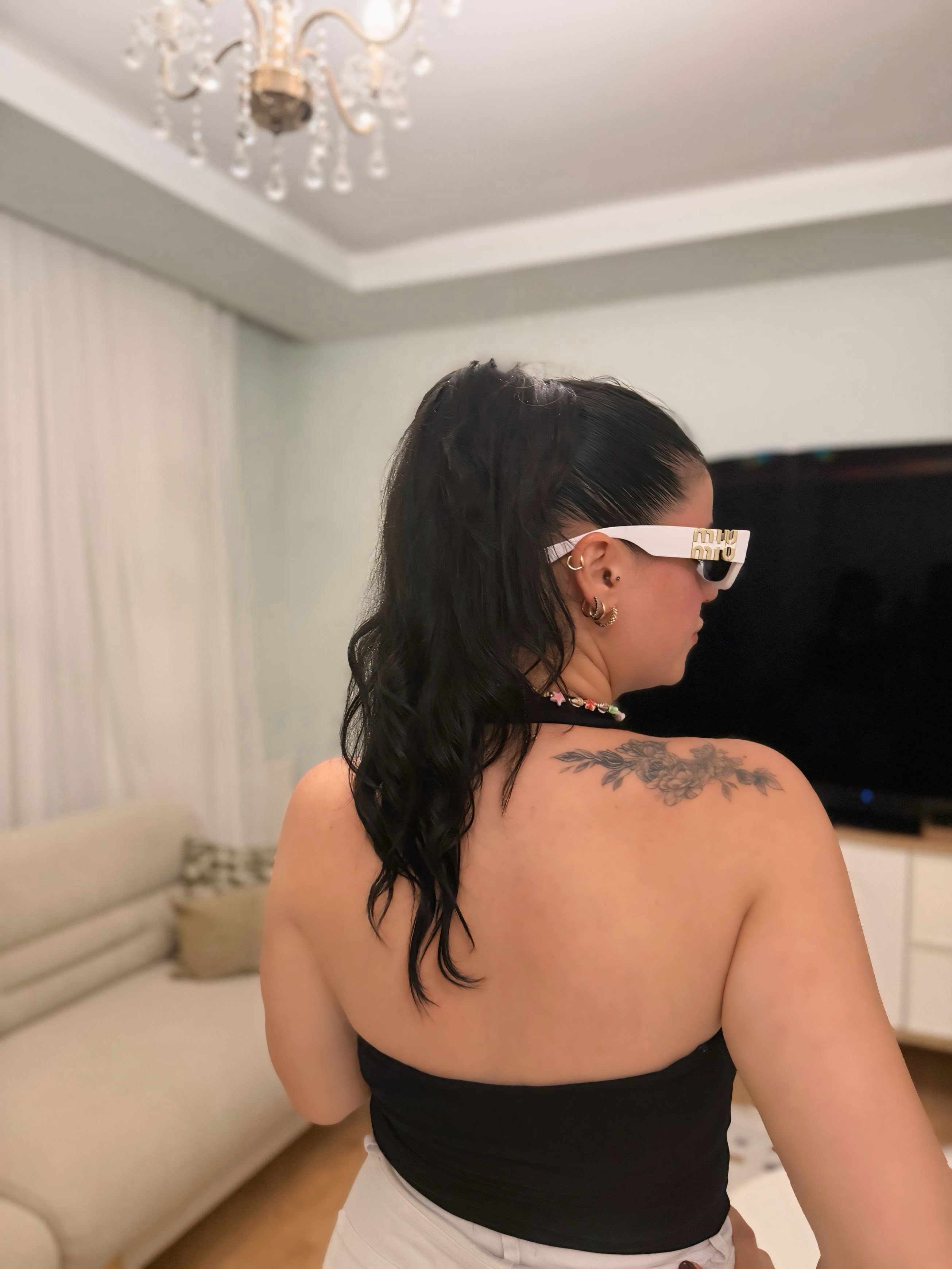 BluzSiyah Halter Yaka Fitilli Sırt Dekolteli Bluz