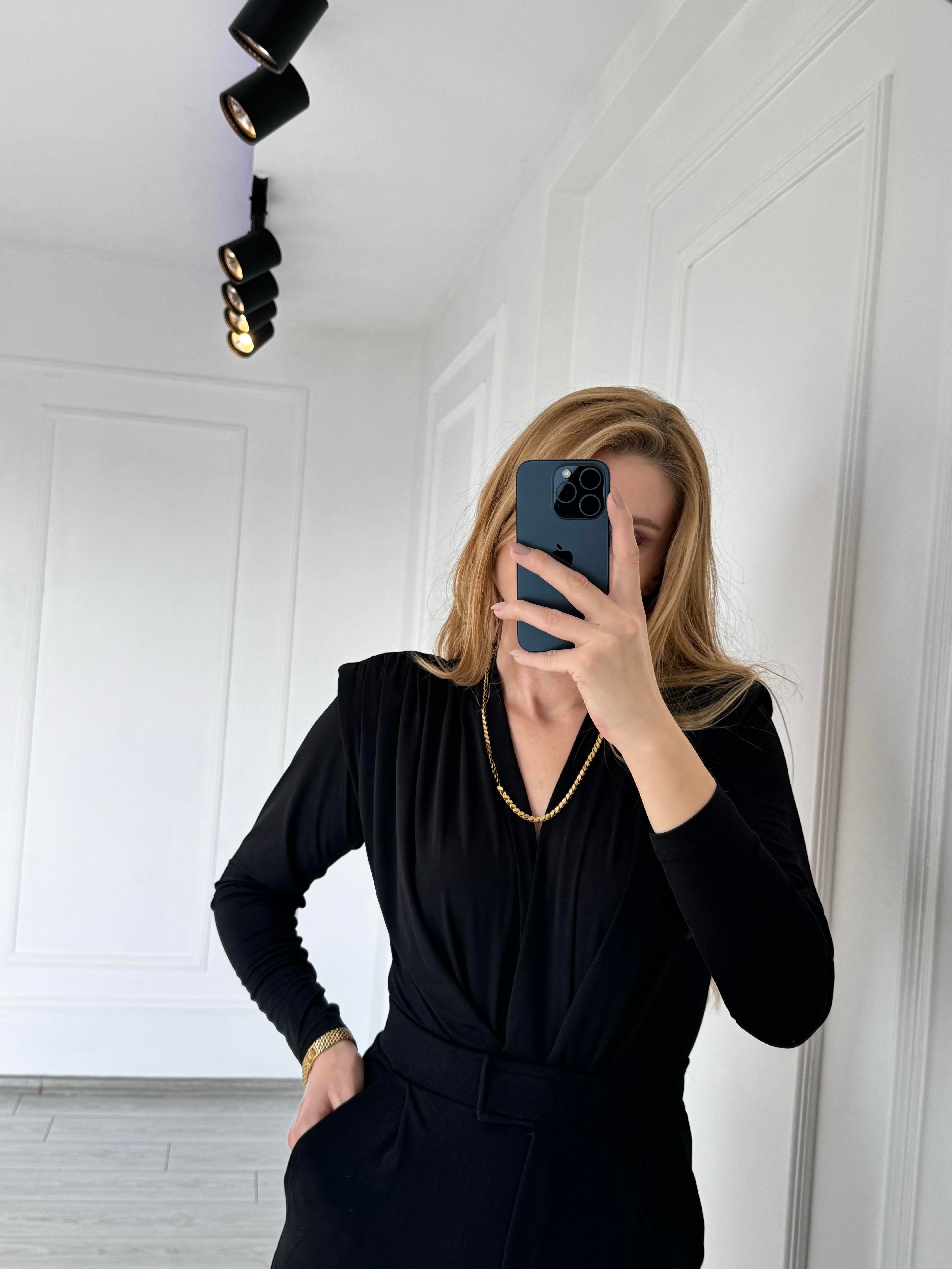 BluzVatkalı Likralı Bodysuit - Siyah