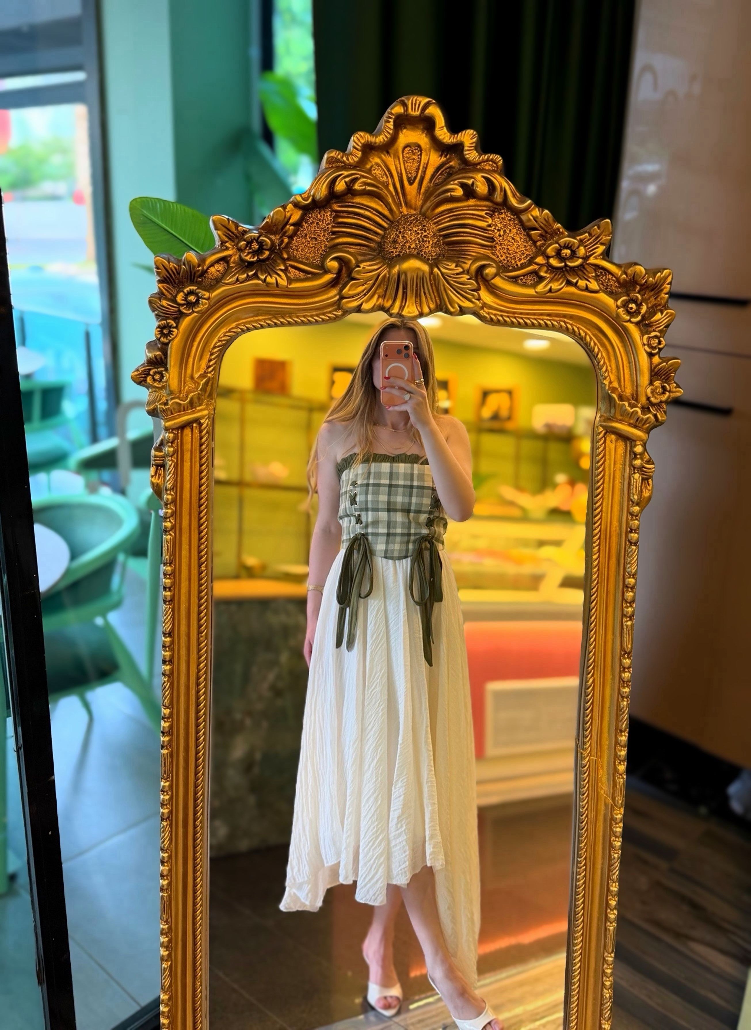 BüstiyerVintage Muse Haki Ekose Tasarım Korse Büstiyer
