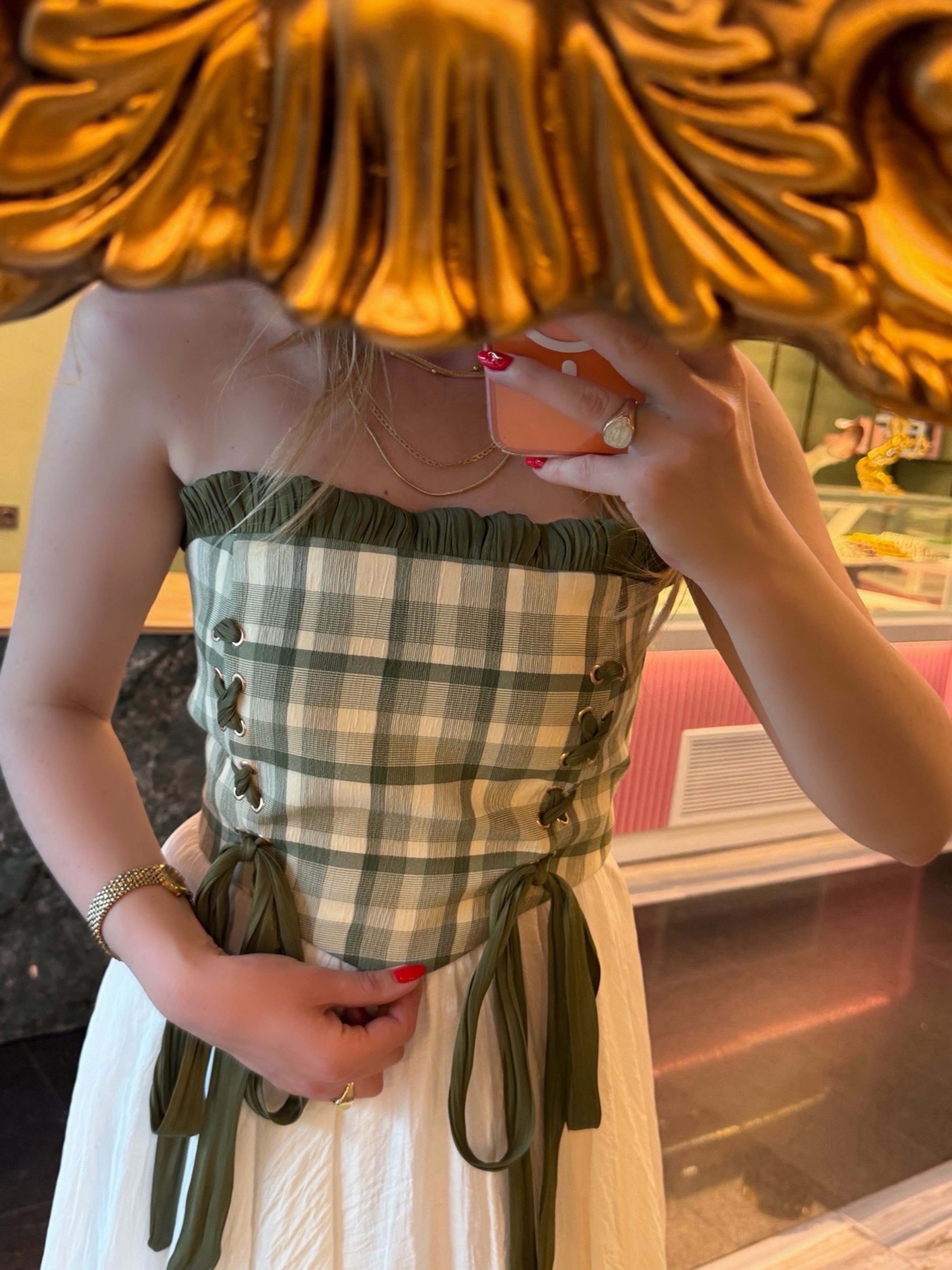 BüstiyerVintage Muse Haki Ekose Tasarım Korse Büstiyer