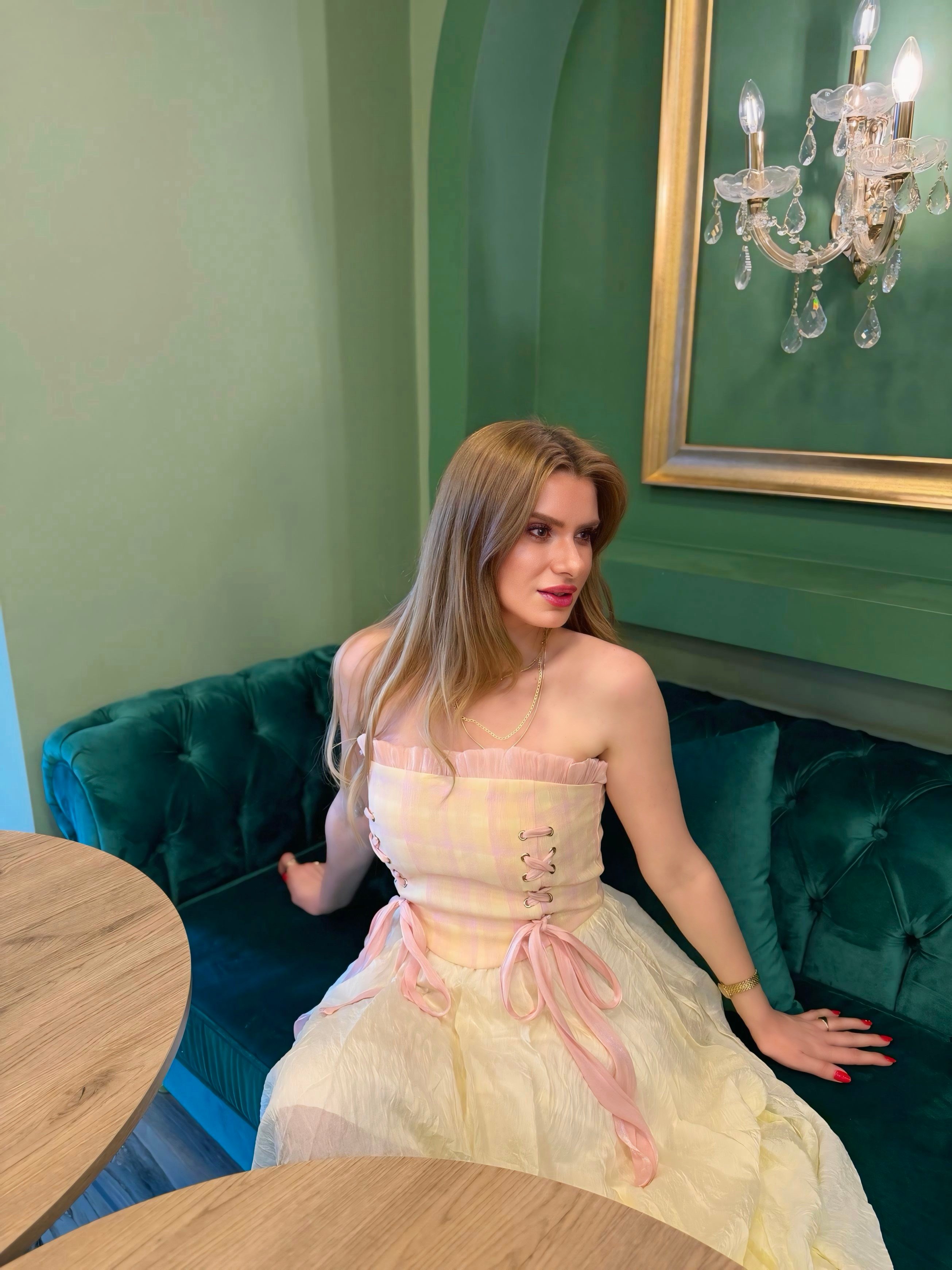 BüstiyerVintage Muse Pembe Ekose Tasarım Korse Büstiyer