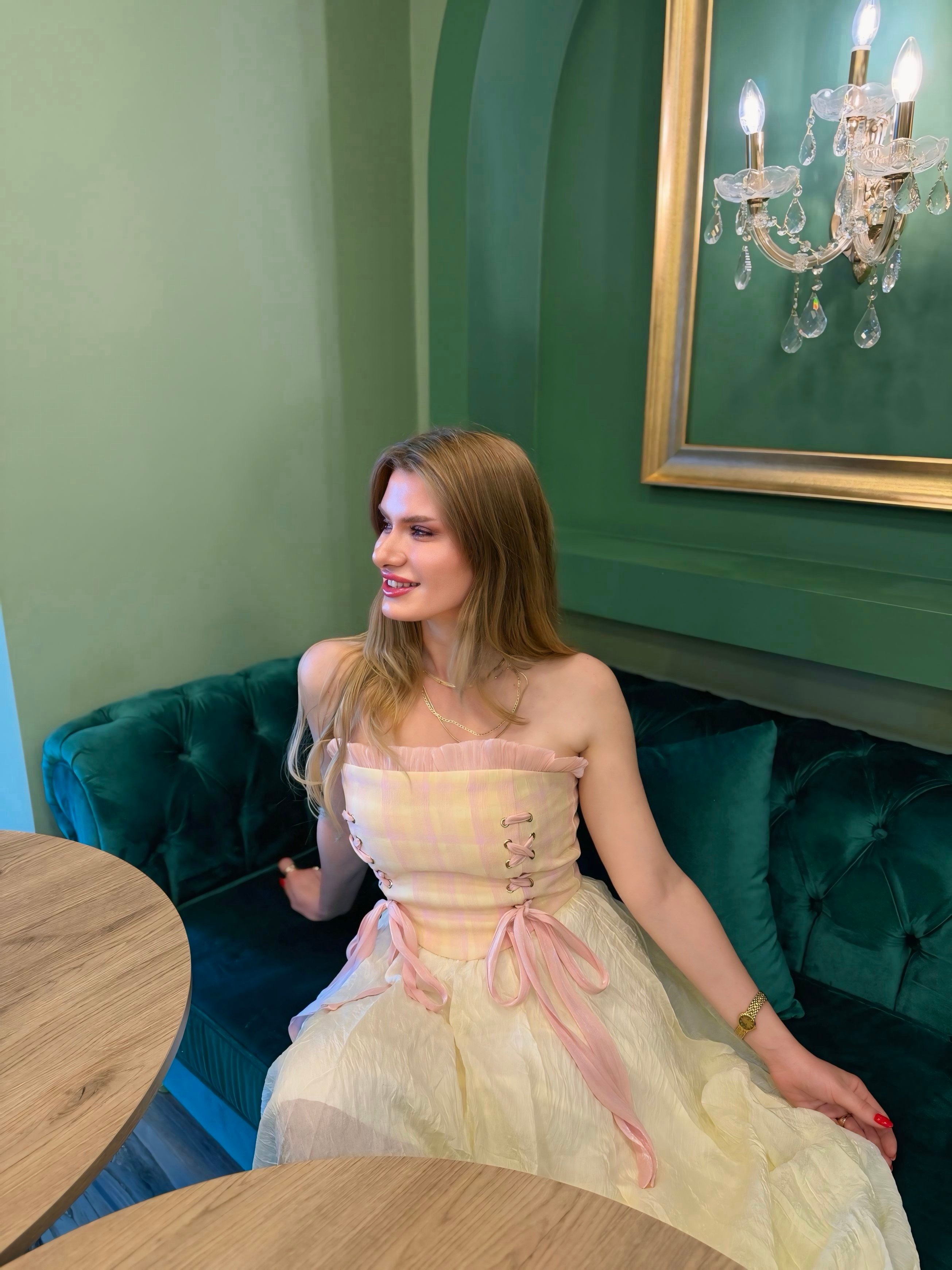 BüstiyerVintage Muse Pembe Ekose Tasarım Korse Büstiyer