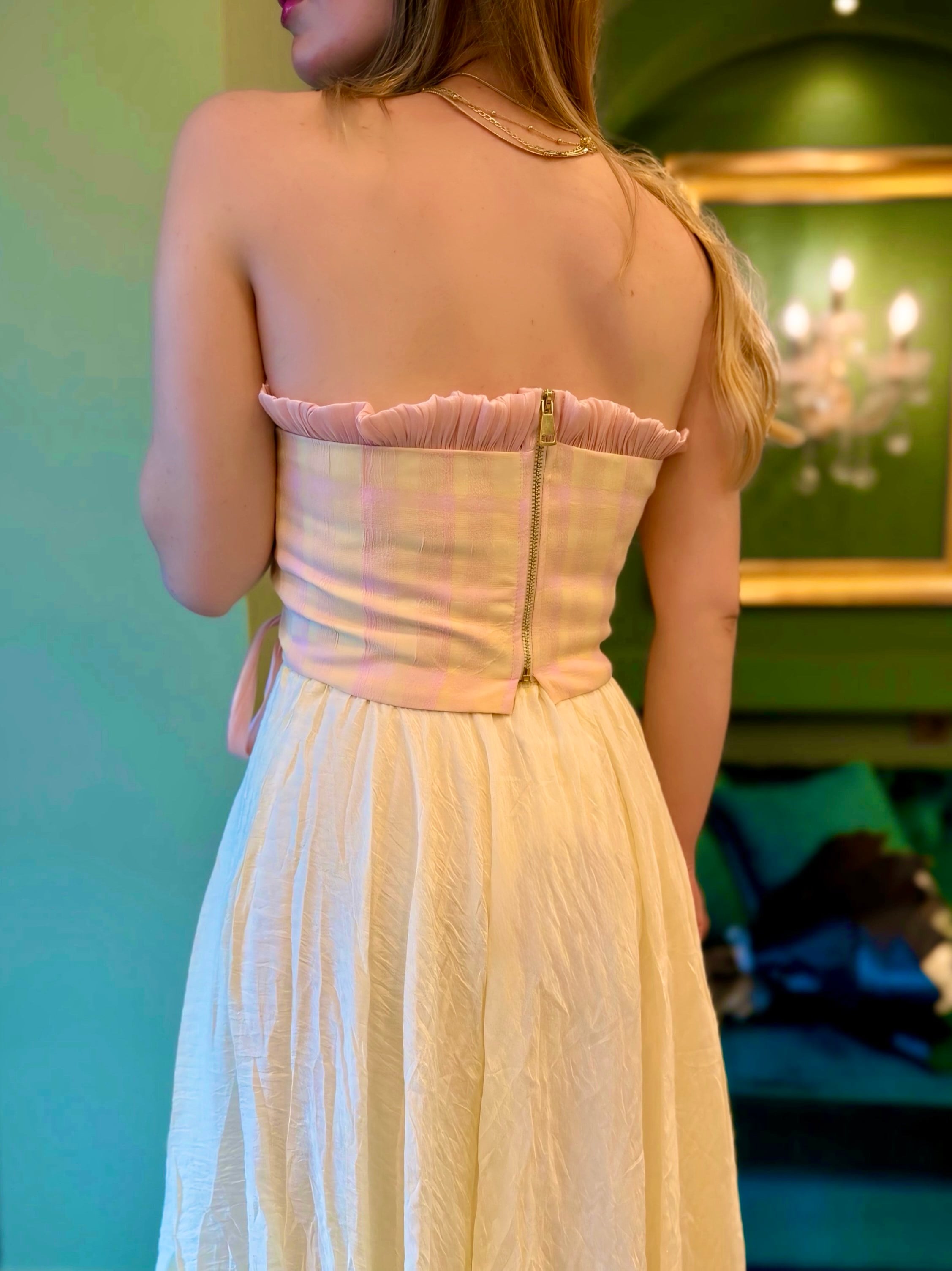 BüstiyerVintage Muse Pembe Ekose Tasarım Korse Büstiyer