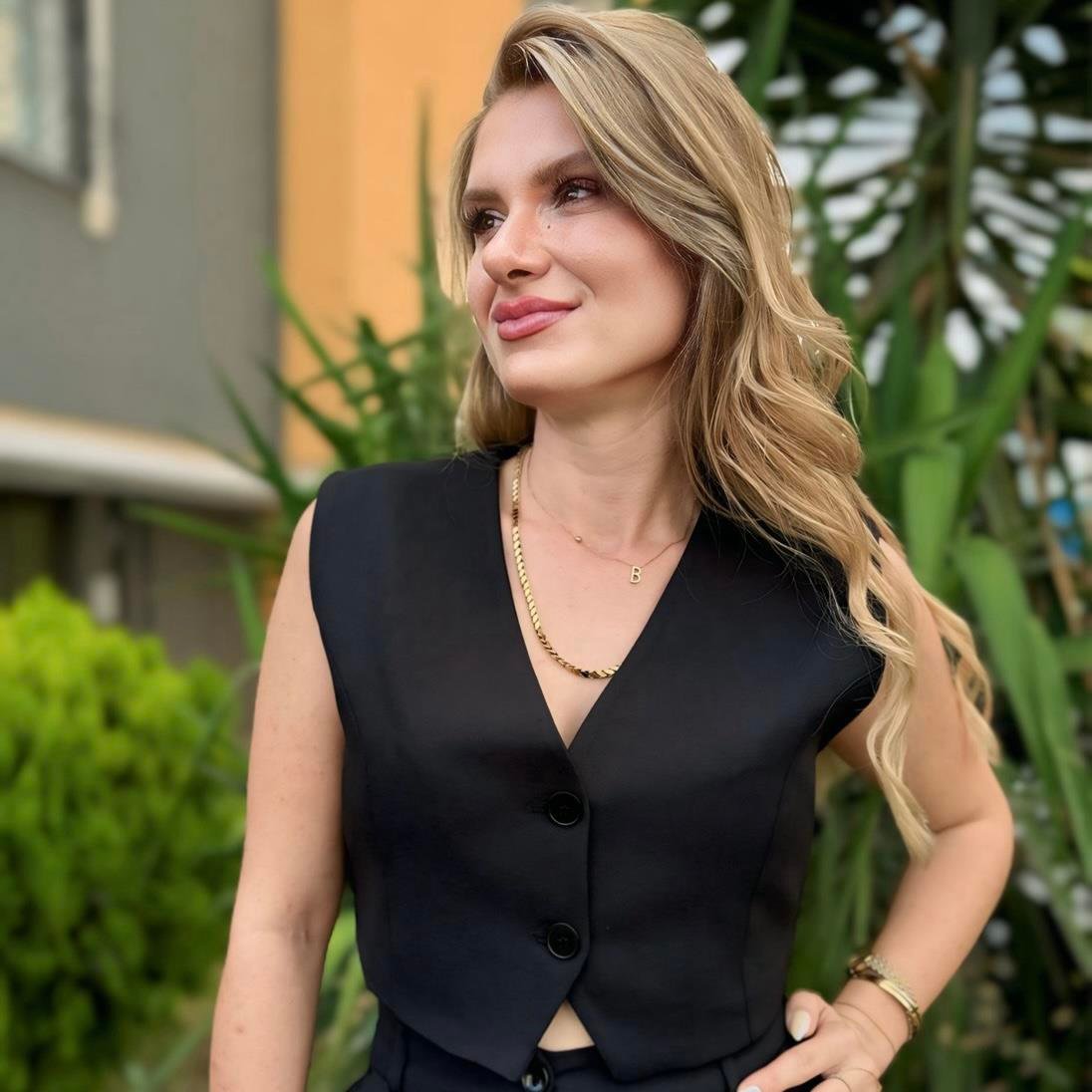 Çift Düğmeli Blazer Yelek - SiyahYelekAura