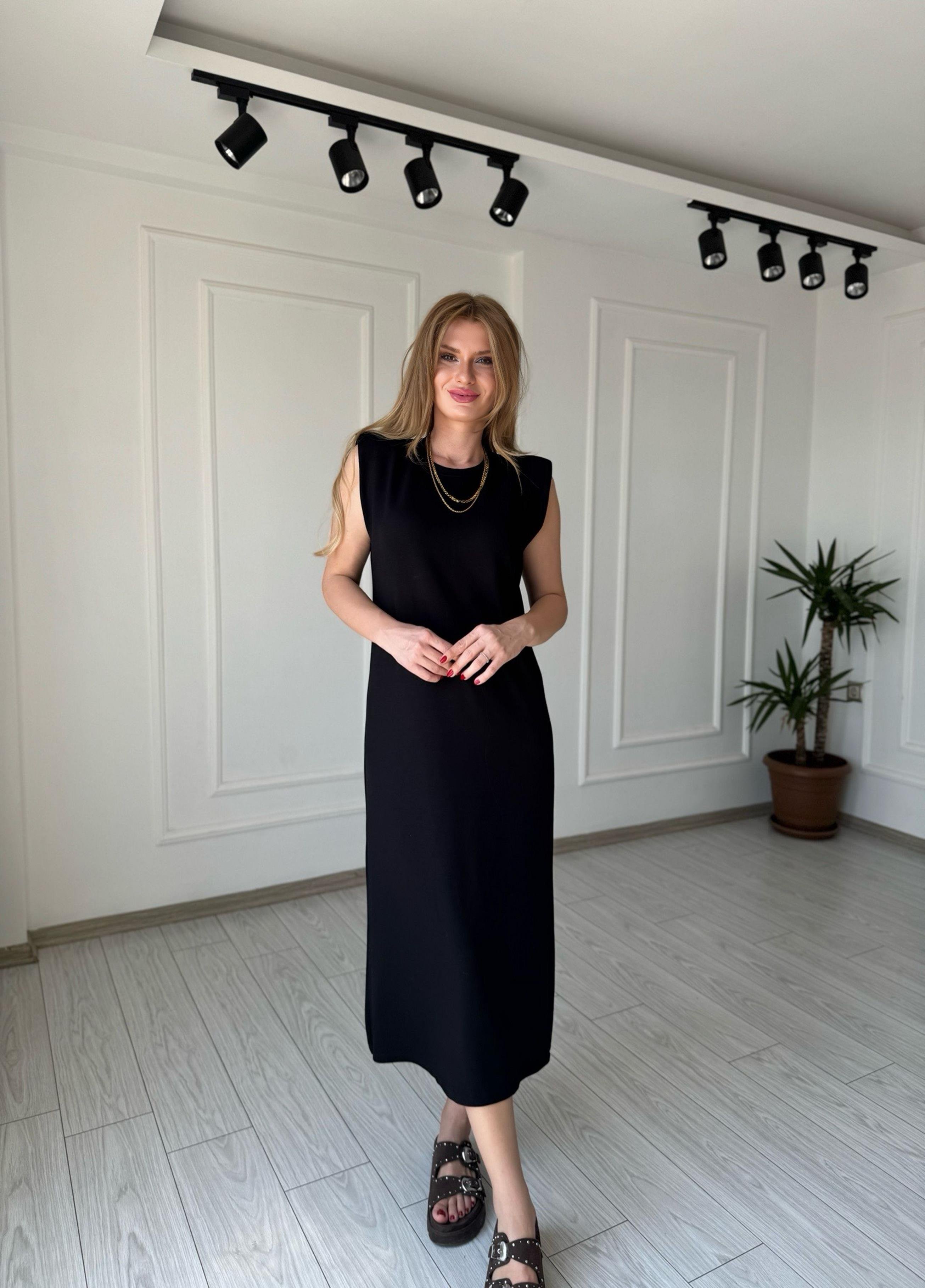 ELBİSEAlina Modal Kumaş Vatkalı Maxi Basic Elbise - Siyah