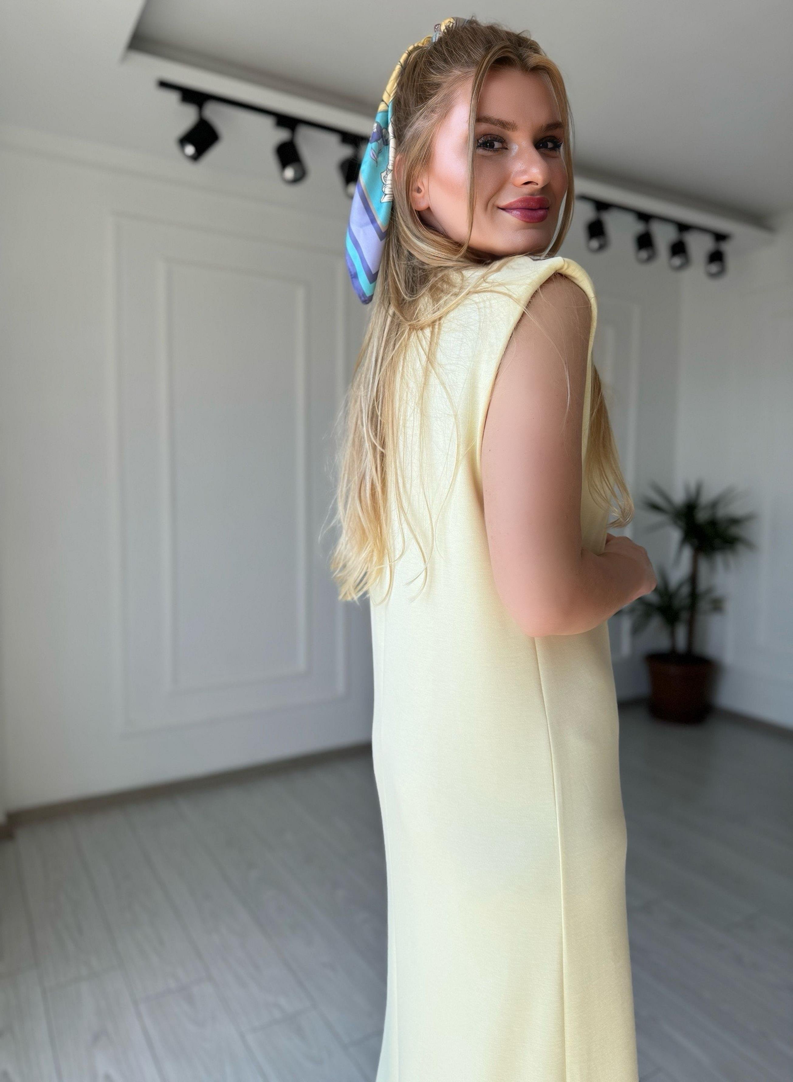 ELBİSEAlina Modal Kumaş Vatkalı Maxi Basic Elbise - Sarı