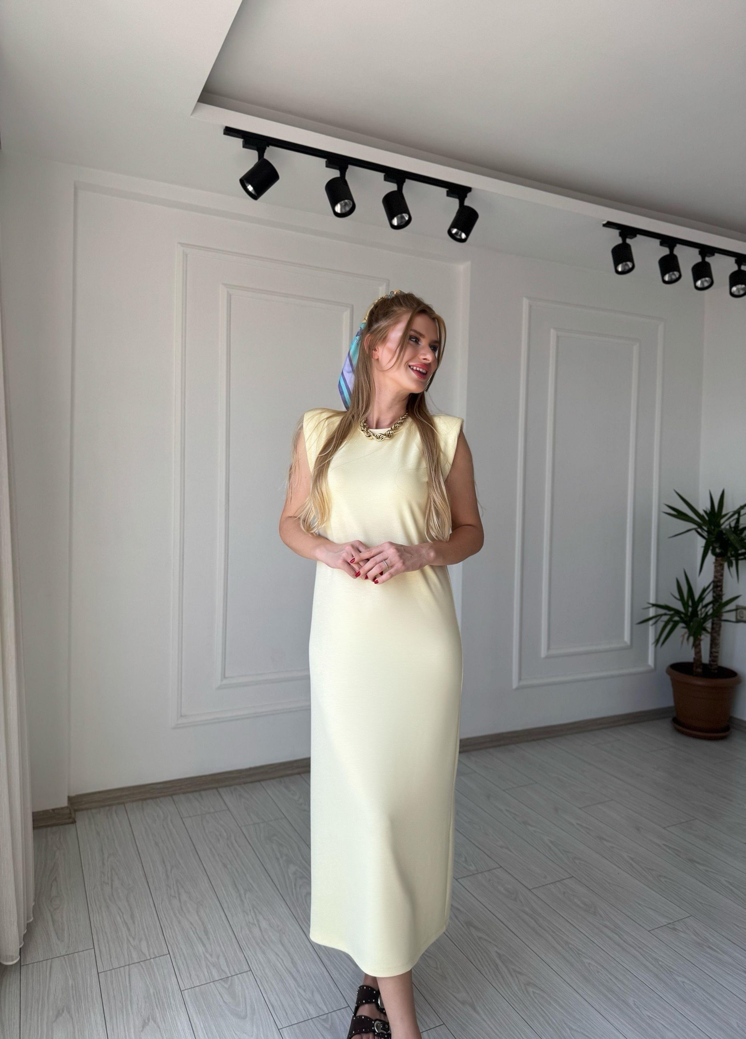 ELBİSEAlina Modal Kumaş Vatkalı Maxi Basic Elbise - Sarı