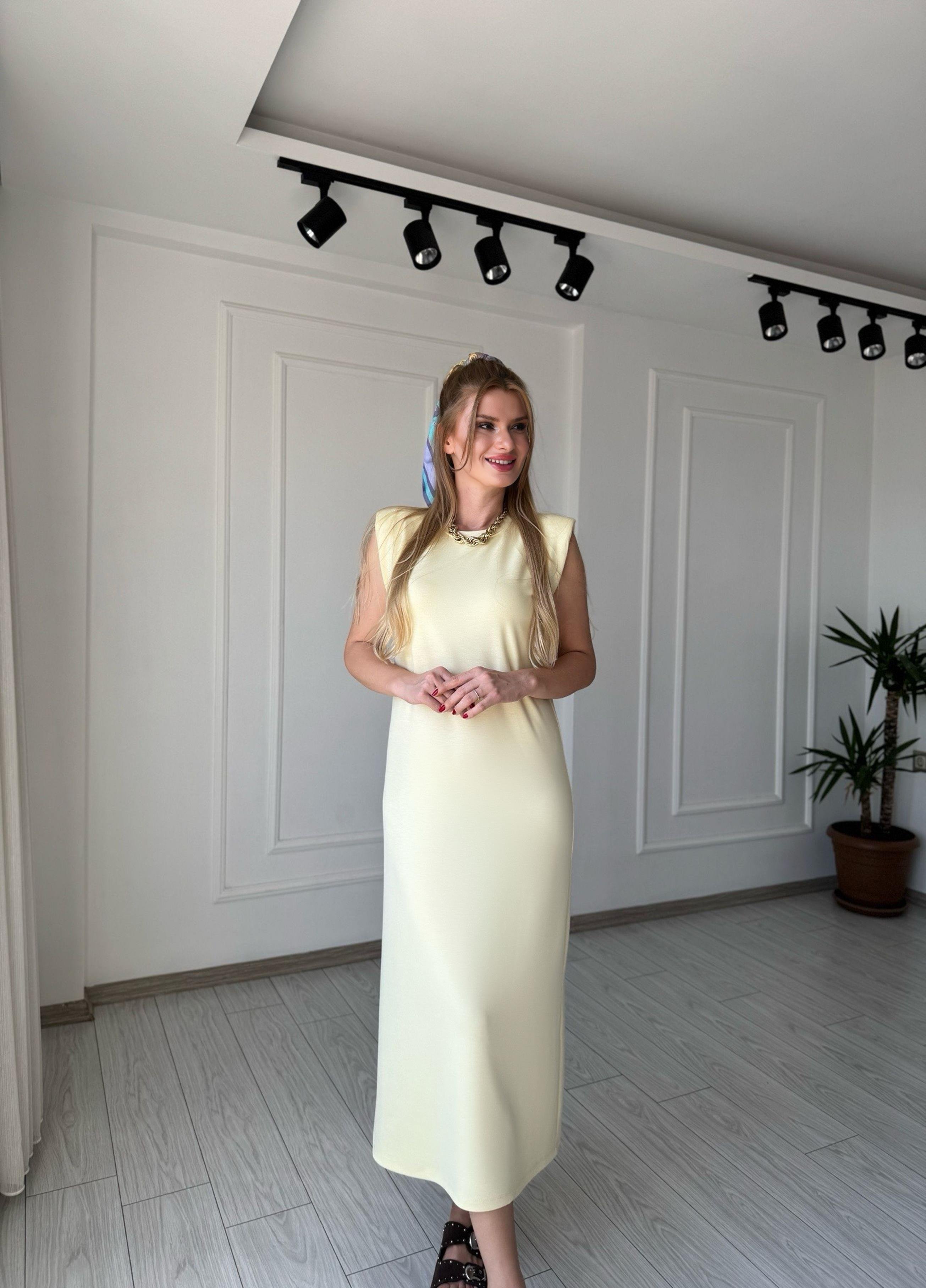 ELBİSEAlina Modal Kumaş Vatkalı Maxi Basic Elbise - Sarı