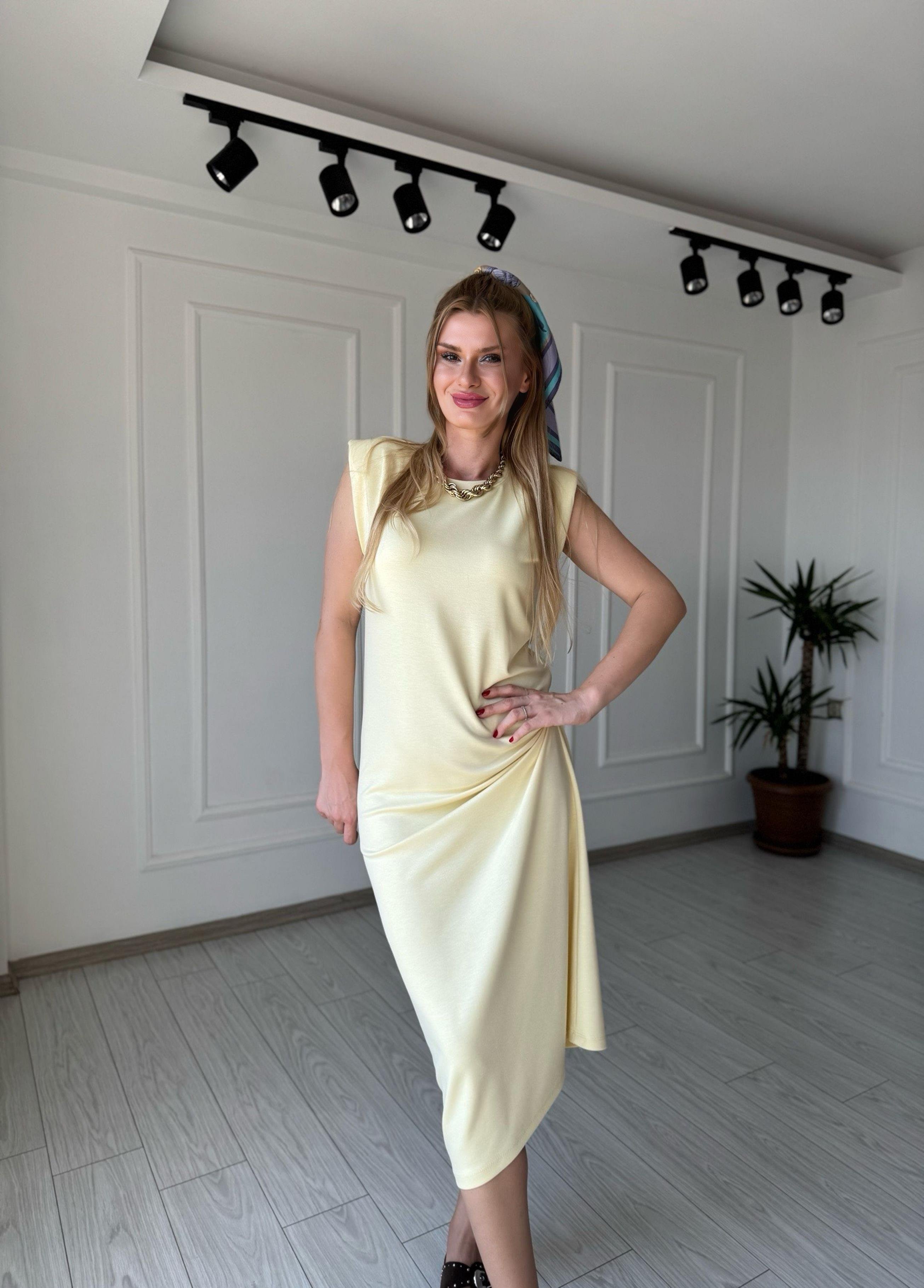 ELBİSEAlina Modal Kumaş Vatkalı Maxi Basic Elbise - Sarı