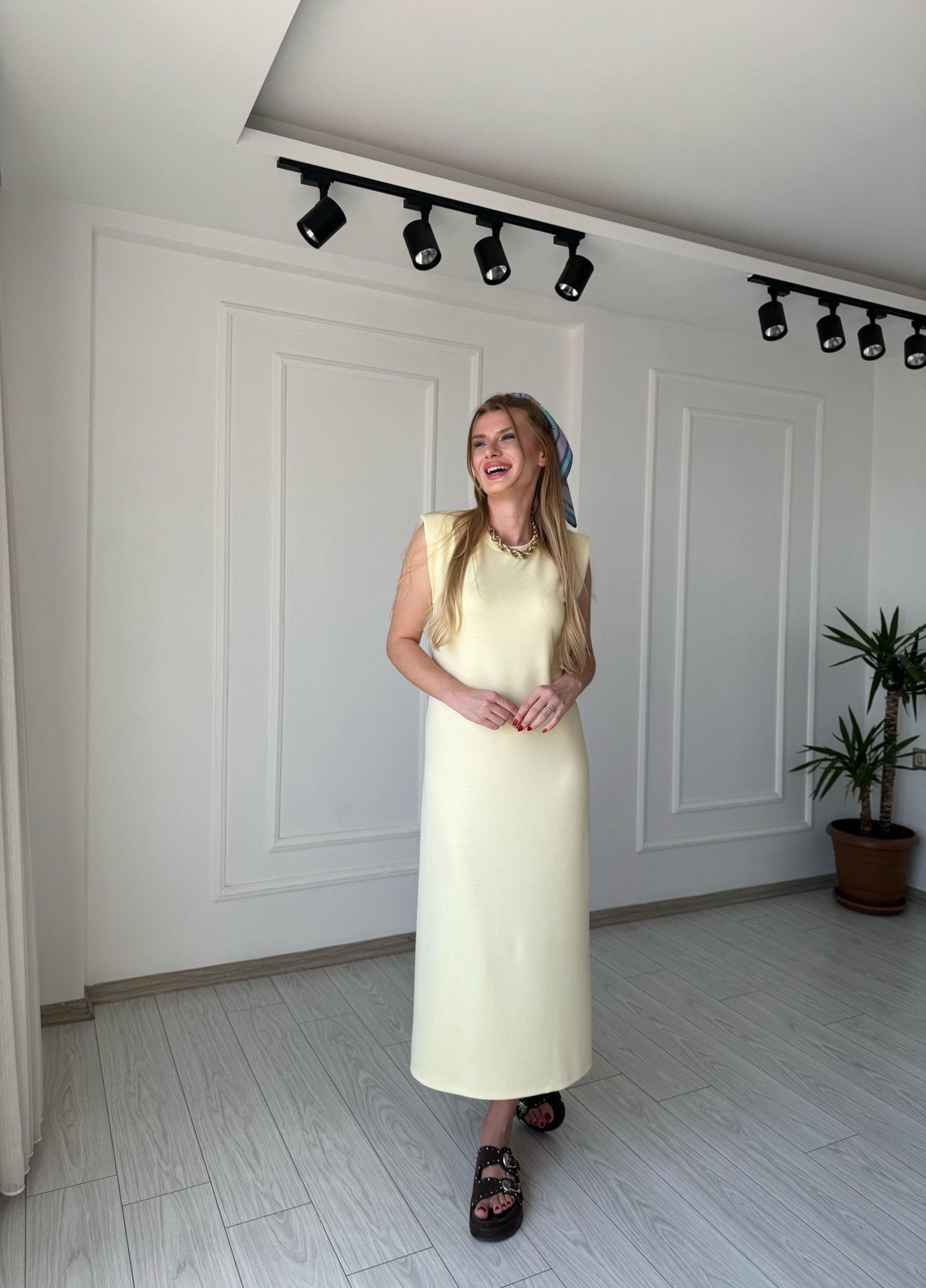 ELBİSEAlina Modal Kumaş Vatkalı Maxi Basic Elbise - Sarı