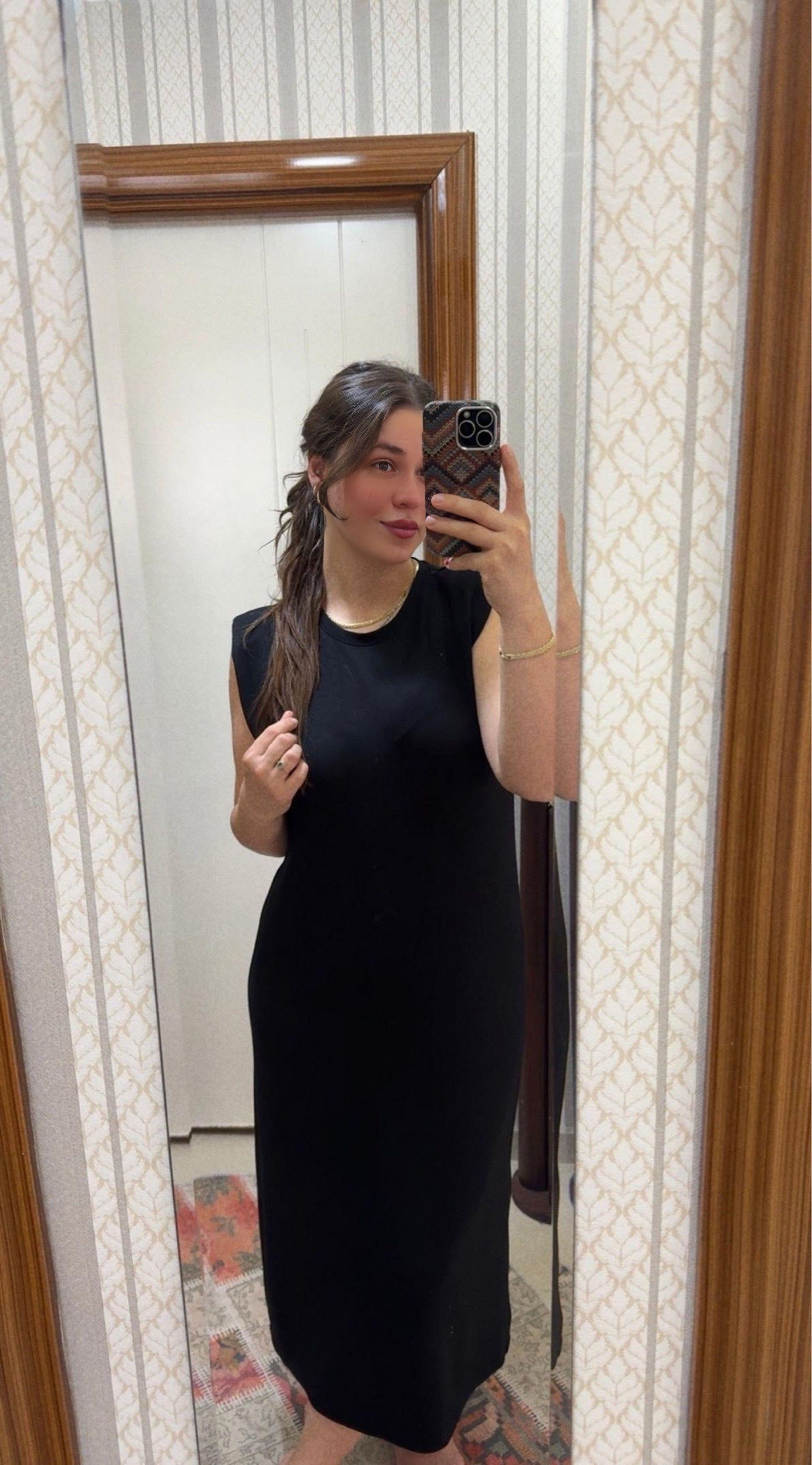 ELBİSEAlina Modal Kumaş Vatkalı Maxi Basic Elbise - Siyah