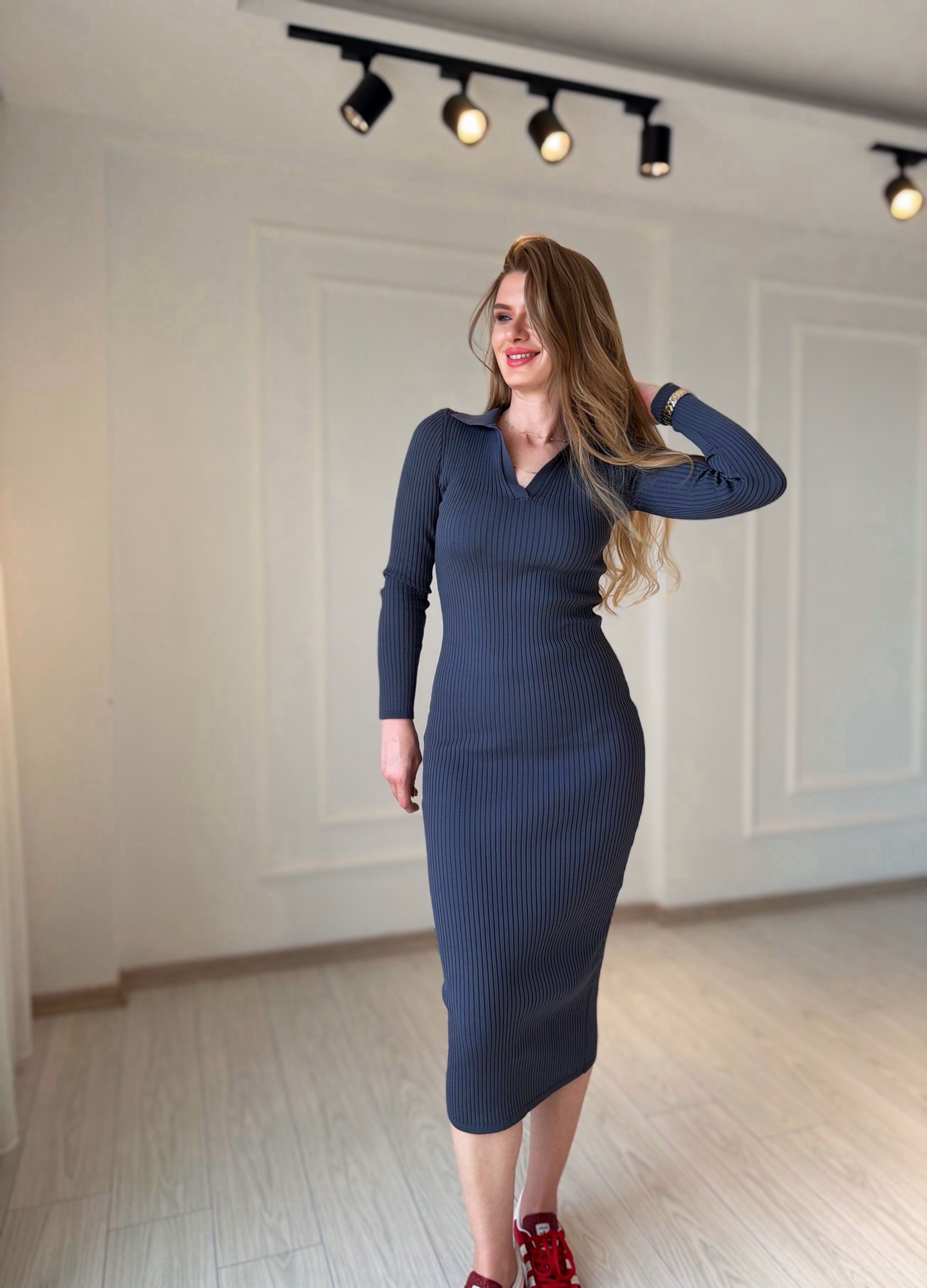 ELBİSEAntrasit Polo Yaka Triko Elbise