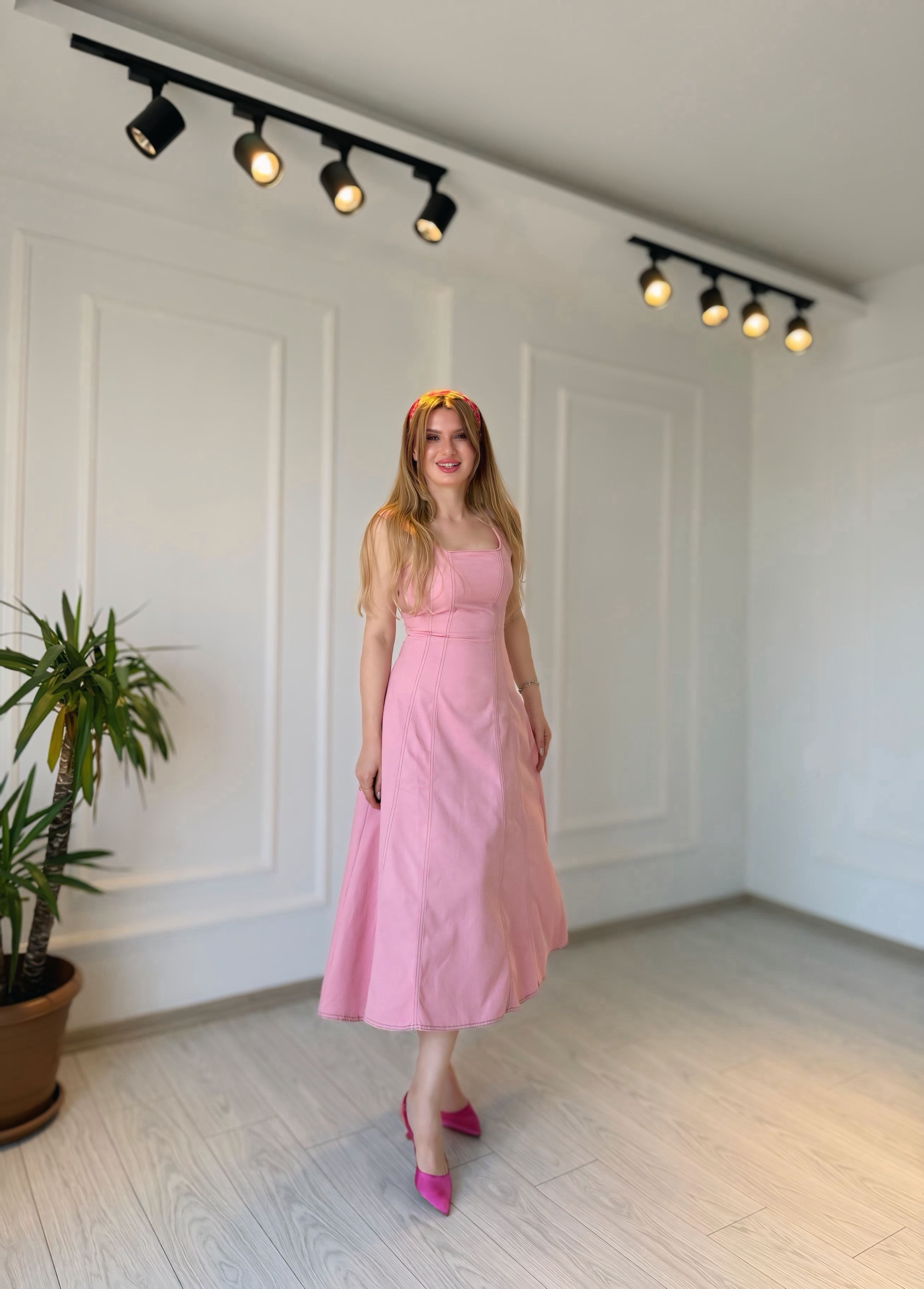 ELBİSERosalie Pembe Çift Dikişli Gabardin Elbise