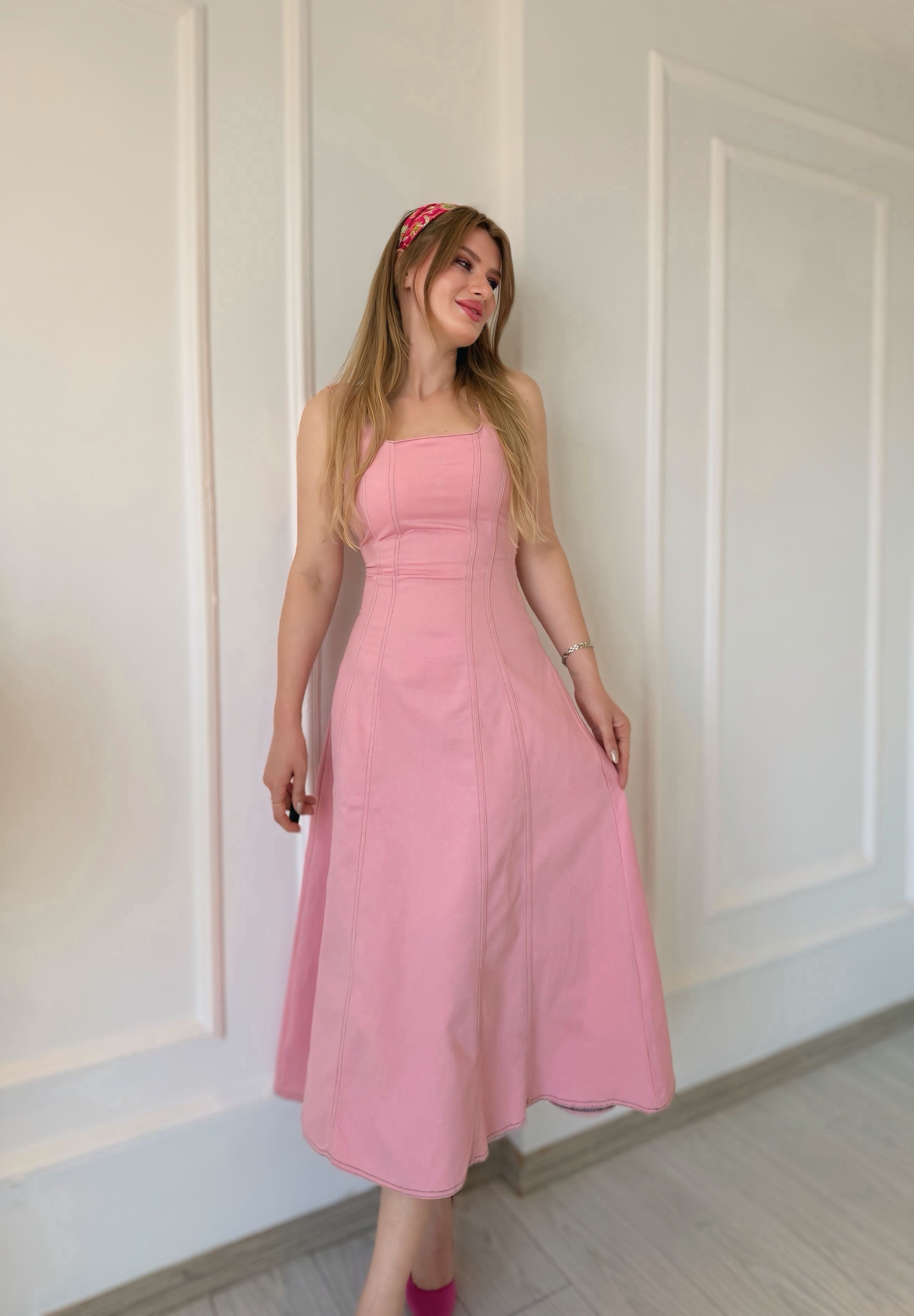 ELBİSERosalie Pembe Çift Dikişli Gabardin Elbise