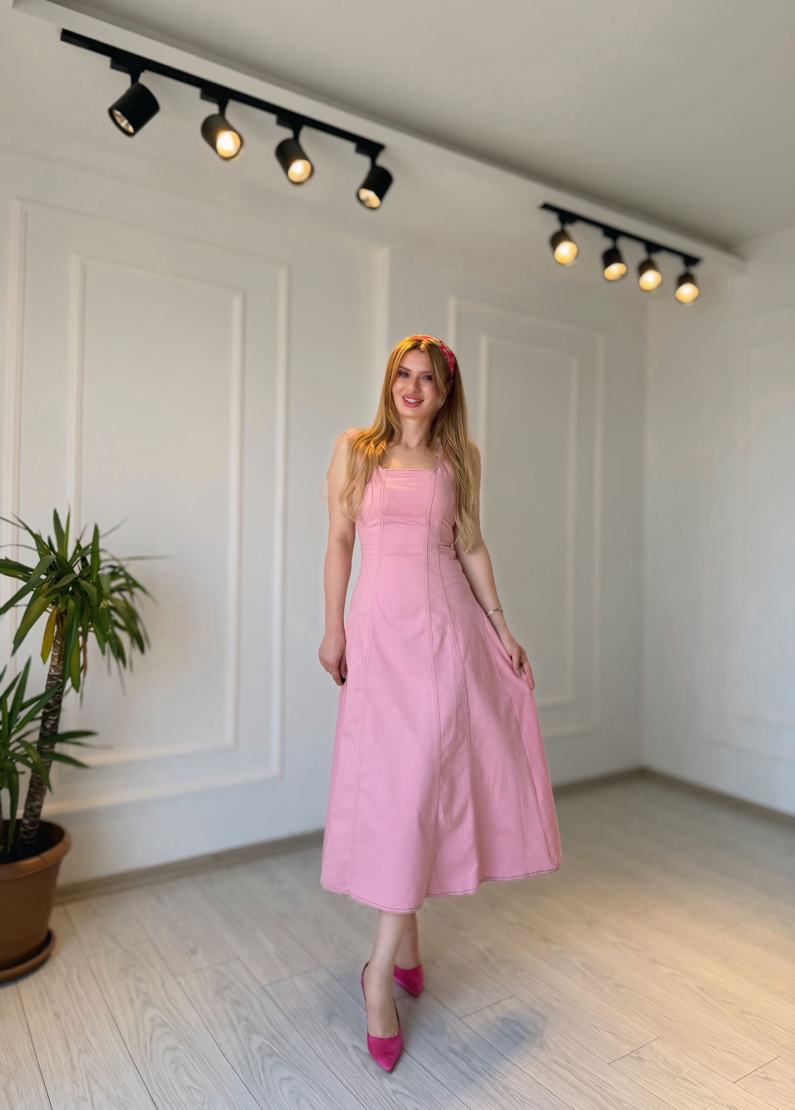 ELBİSERosalie Pembe Çift Dikişli Gabardin Elbise