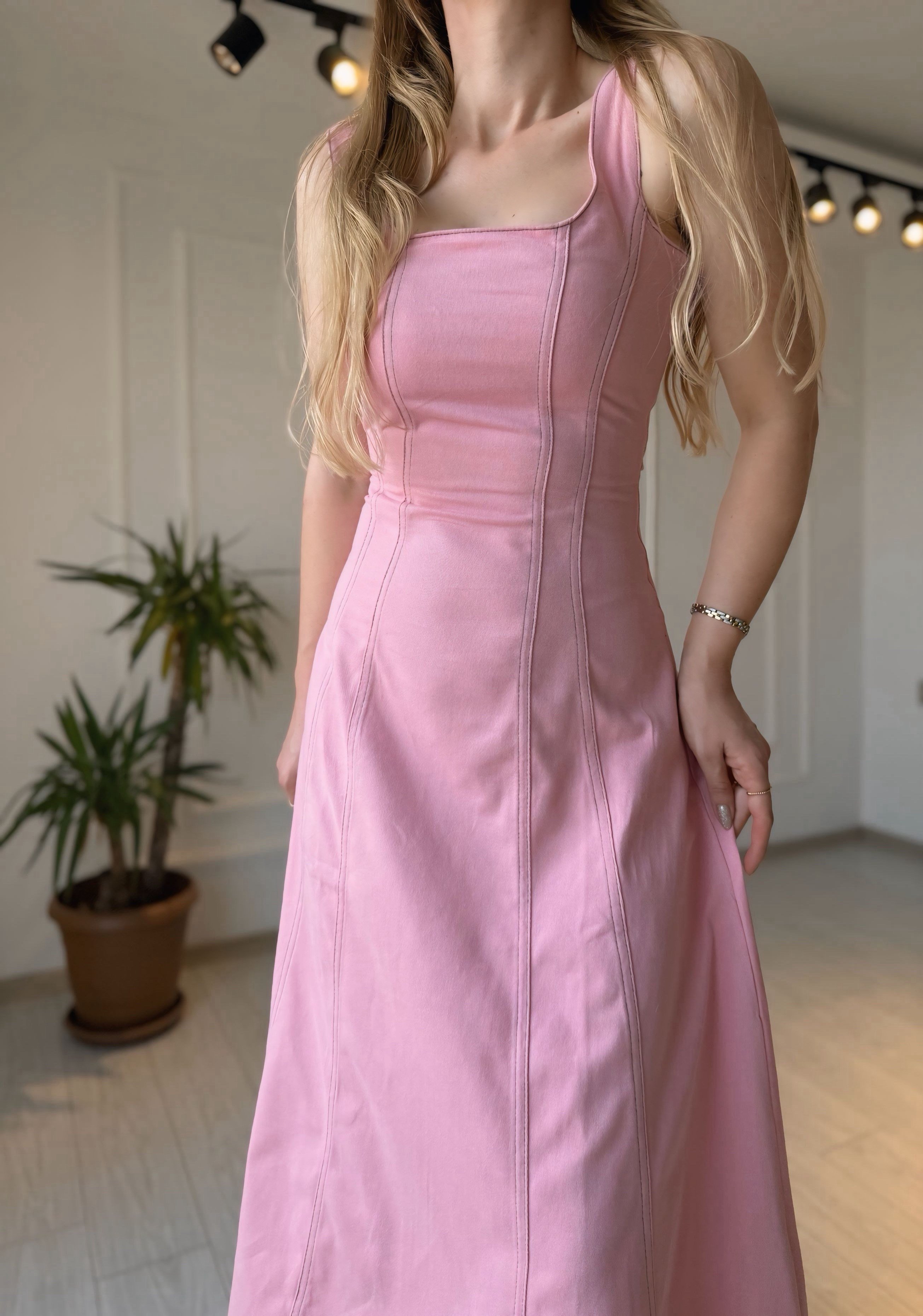 ELBİSERosalie Pembe Çift Dikişli Gabardin Elbise