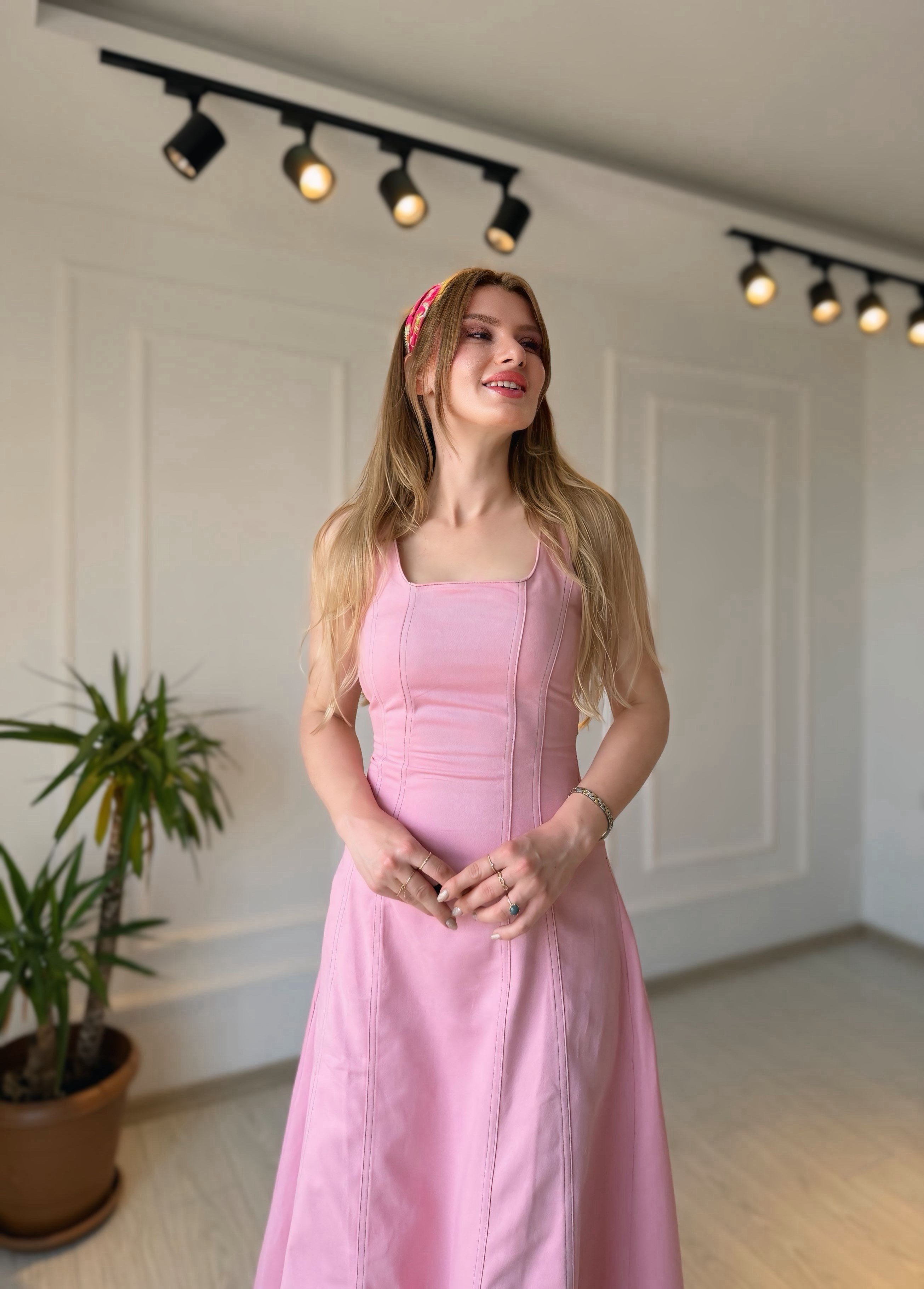 ELBİSERosalie Pembe Çift Dikişli Gabardin Elbise