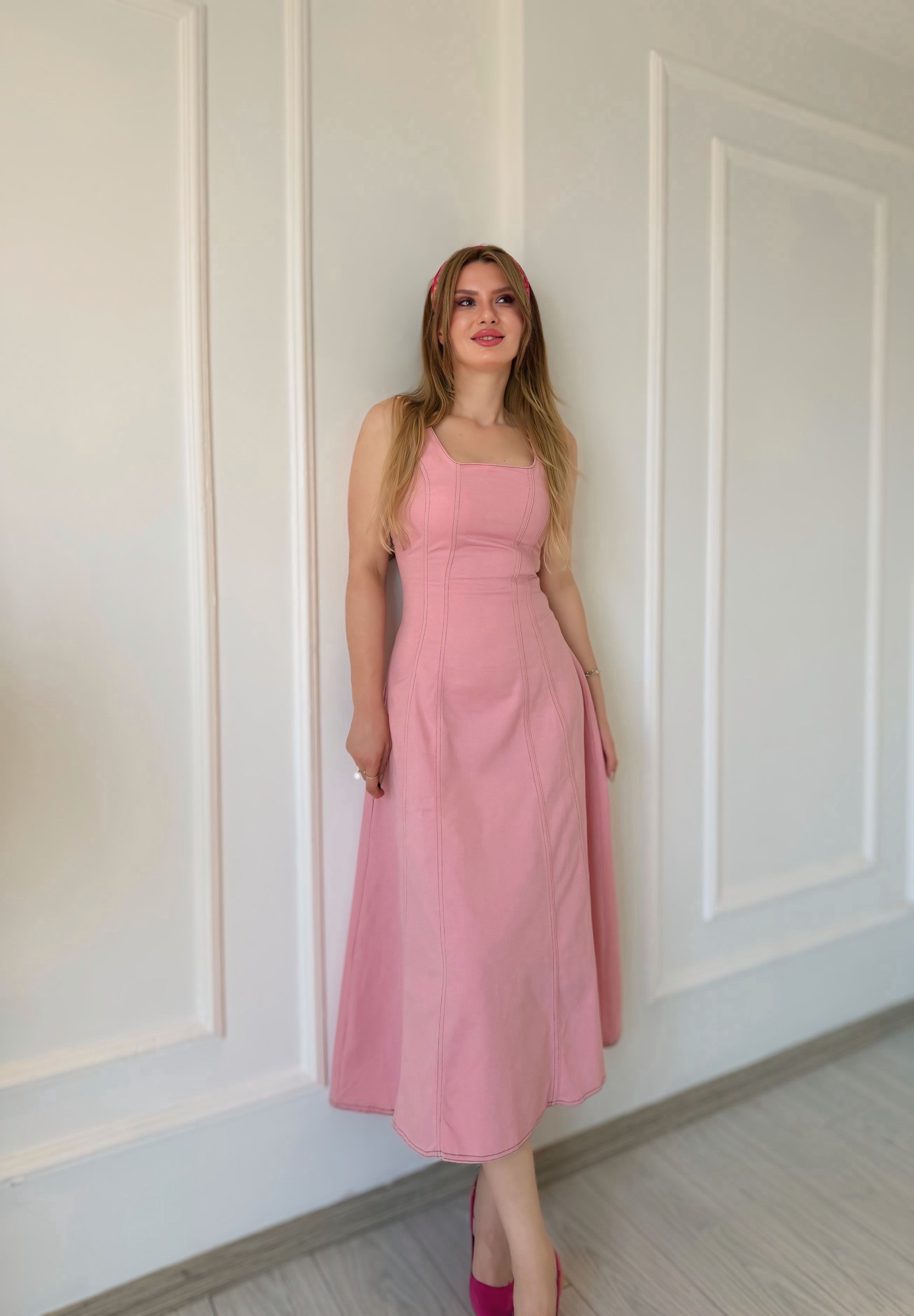 ELBİSERosalie Pembe Çift Dikişli Gabardin Elbise