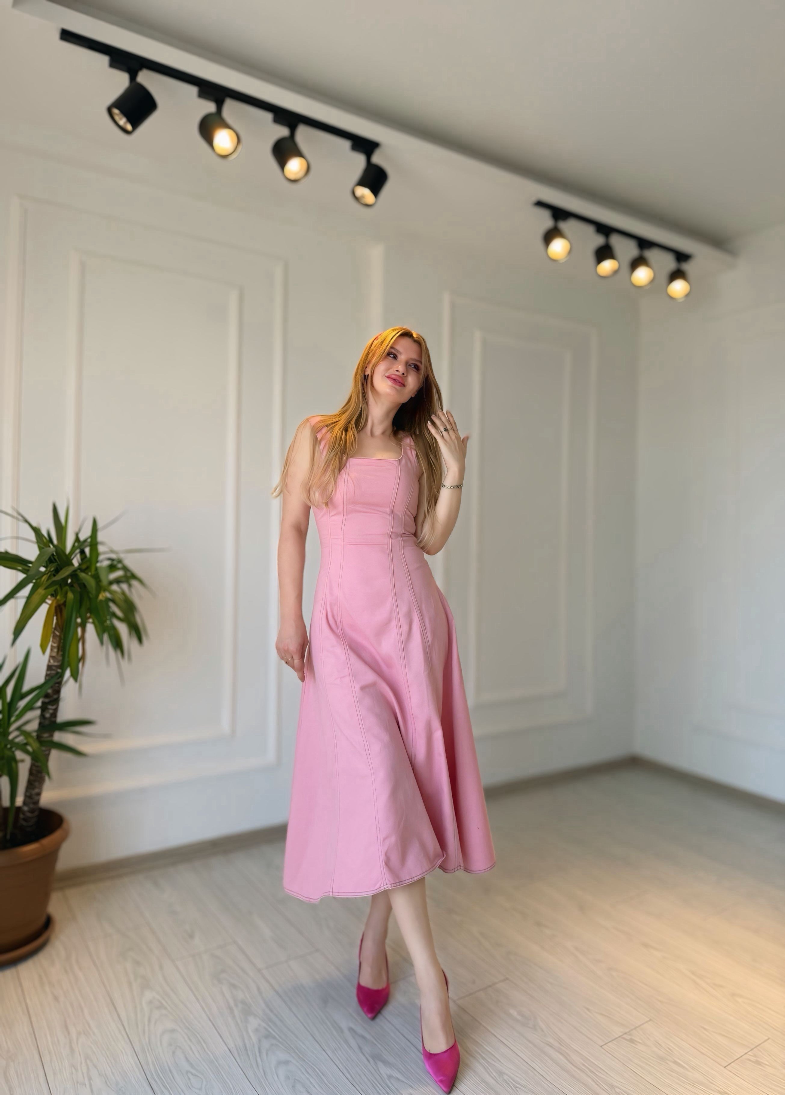ELBİSERosalie Pembe Çift Dikişli Gabardin Elbise